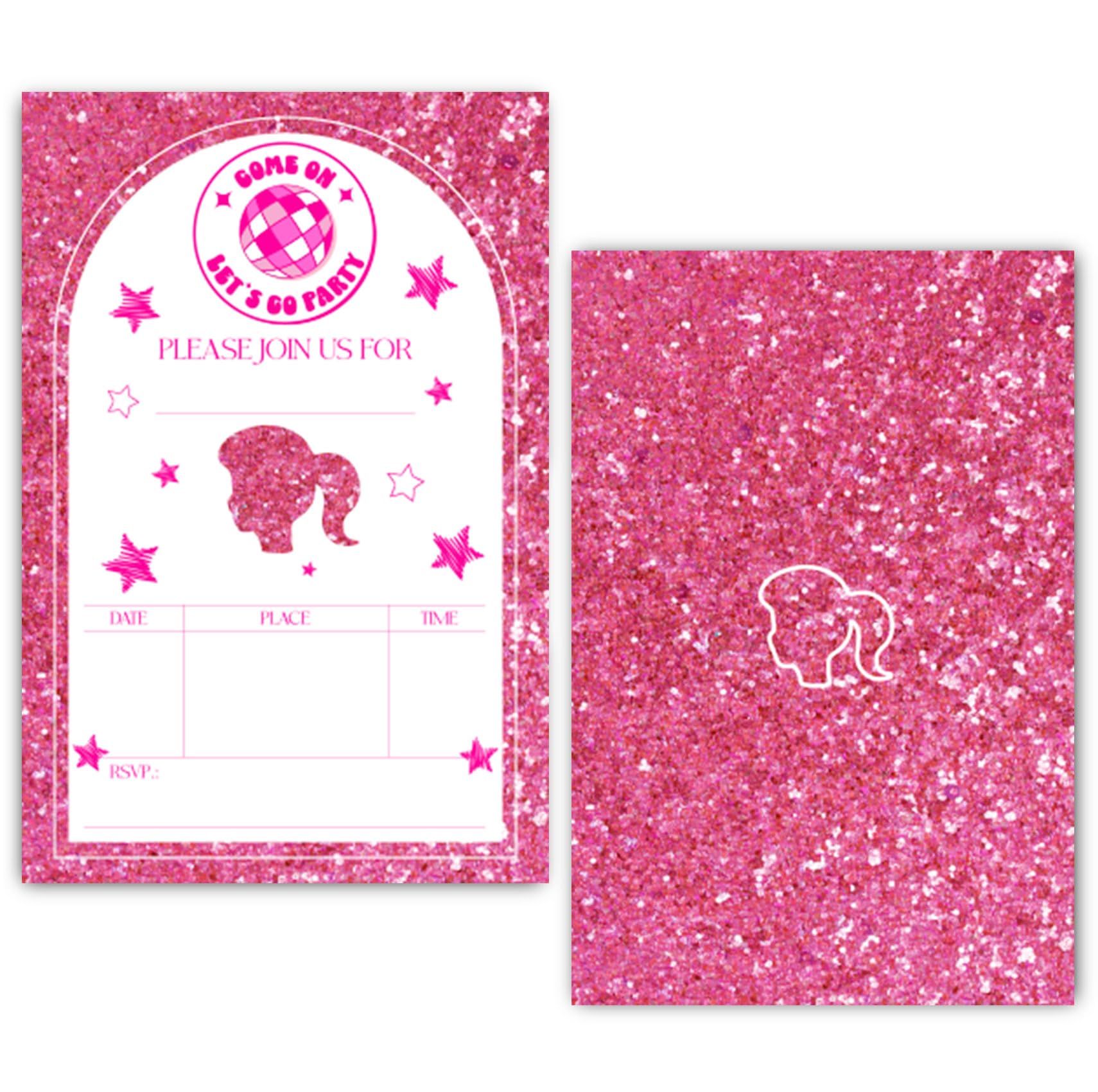 XIAOPNN Pink Doll Birthday Party Invitation for Girls, Let's Go Party Birthday Supplies, 30 Cards With 30 Envelopes