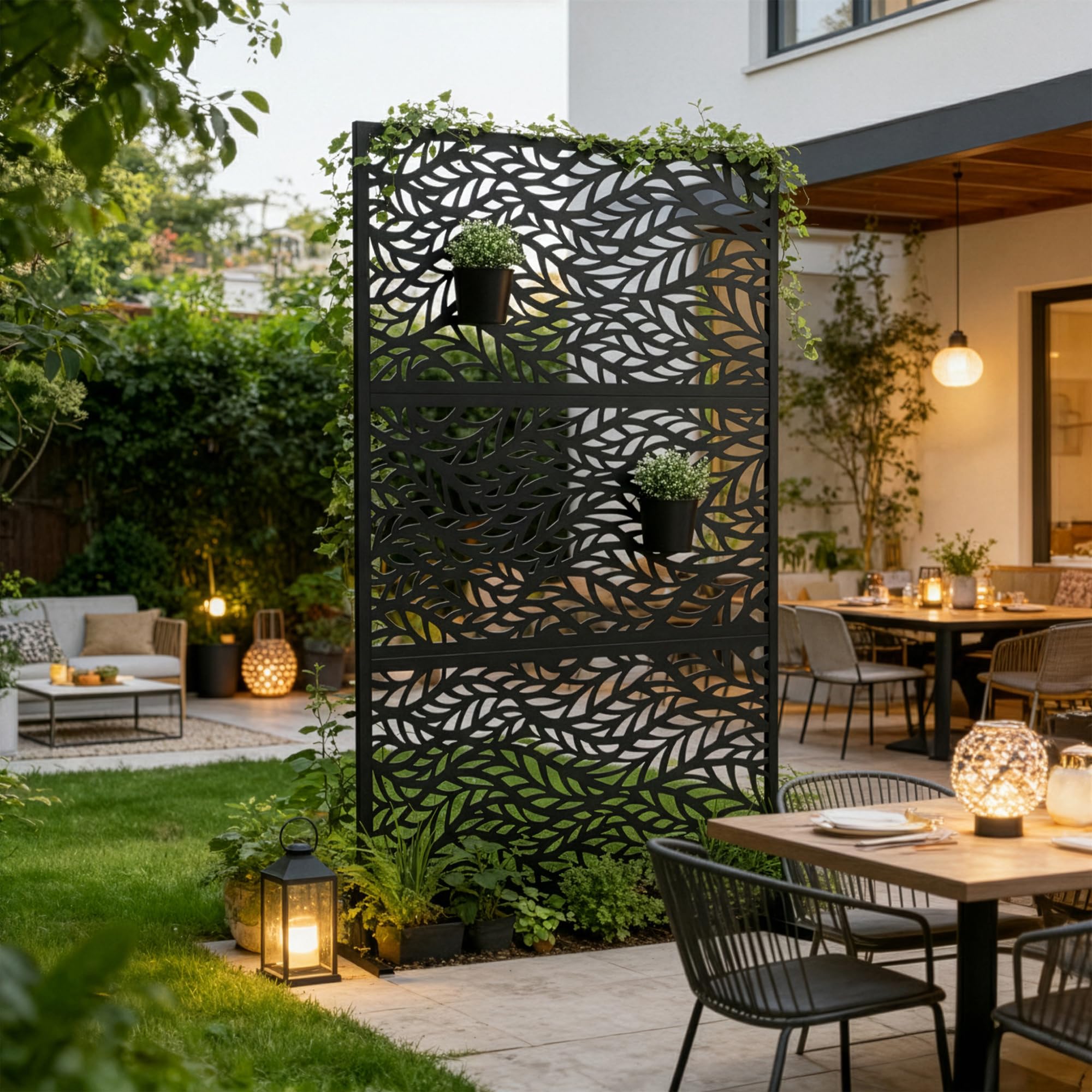 casa.pro Pannello Divisorio per Spazi Esterni Interni Parete Divisoria in Acciaio Separatore Decorativo Metallo Frangivista per Giardino Terrazza Balcone 180 x 120 cm - Nero
