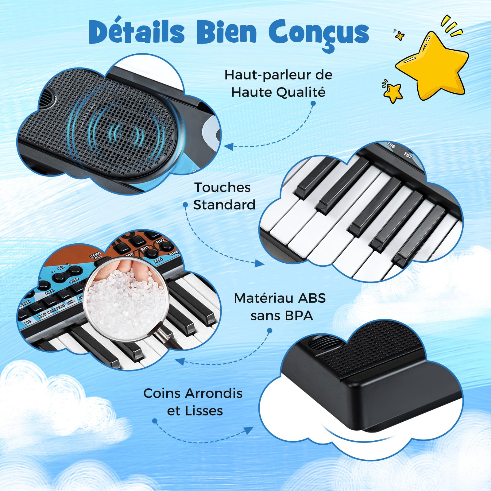 COSTWAY Clavier Piano Enfants 49 Touches avec Microphone, Piano Numérique Portable avec 8 Rythmes, 8 Tonalités, 10 Démos, Haut-parleurs, Jouet Musical Éducatif pour Garçons Filles 3 Ans+ (Noir)