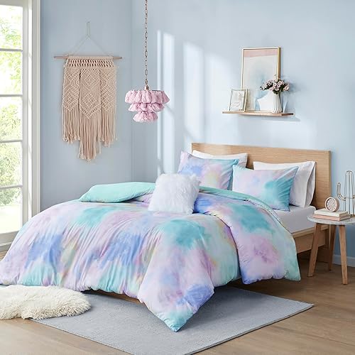 Intelligent Design Twin Comforter Set, Watercolor Twin Bedding Sets, Tie Dye Comforter Set for Teen Girl & Boys, 3 Pieces Cassiopeia Comforter, Sham, Throw Pillow Twin/Twin XL Pink/Blue
