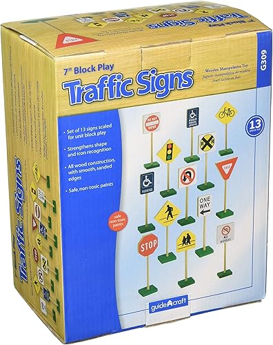 Miniatura 3 de Guidecraft Señales de tráfico de juego en bloque de 7 pulgadas, juguetes educativos para niños para aprendizaje de conocimiento de tráfico, juego de