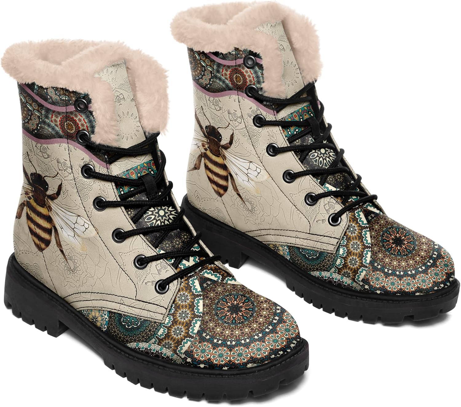 Winter Boots for Women, Custom Christmas Boots Santa Claus Print Ladies Fur Lined Lace up Ankle Boots Comfortable Warm Winter Snow Shoes Outdoor Christmas Gift - Image 4