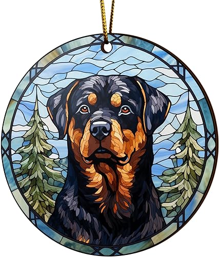 V VIBEPY Rottweiler impreso, plano 2D, adornos de Navidad de Rottweiler, adornos para perros, 2 lados de 3.5 pulgadas, adorno de madera de 3.5
