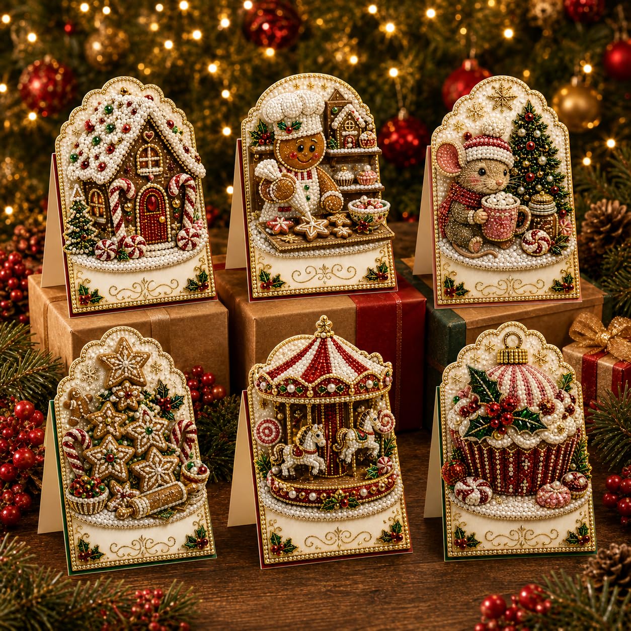Pearl Diamond Painting Christmas Cards, 3D Cards Christmas (04) — image 1