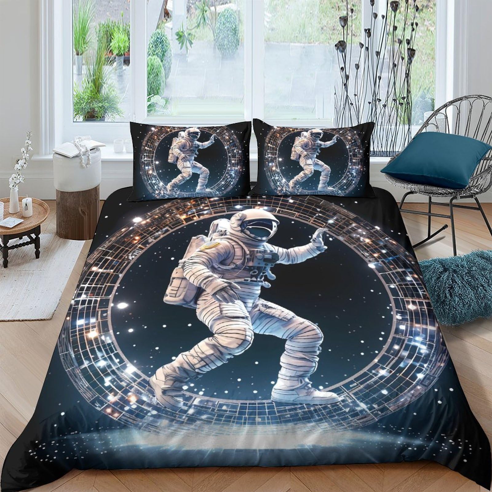 Ctjqhvkz Style-4 3D Printed Astronaut Space Fitted Sheet Microfiber Soft Breathable Galaxy Mattress Cover For Bedroom Dorm Decor Single（135X200cm）