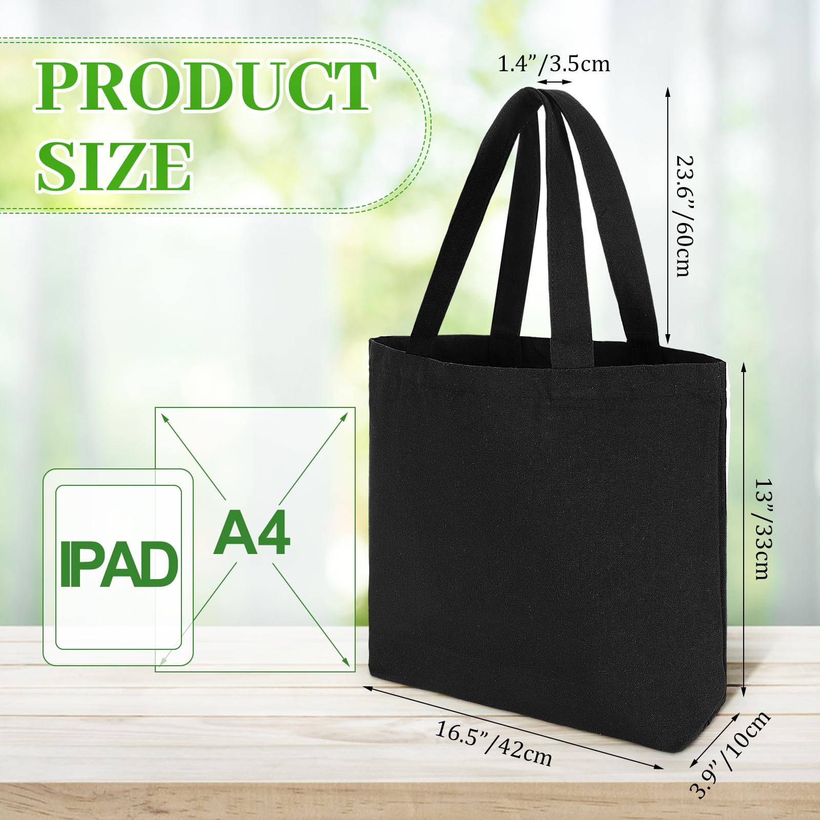 Silkfly 20 Pcs Canvas Grocery Bag Bulk Blank Tote Bag with Zipper Reusable Plain Handbag 16.5 x 13'' Cotton Handbag for DIY(Black)