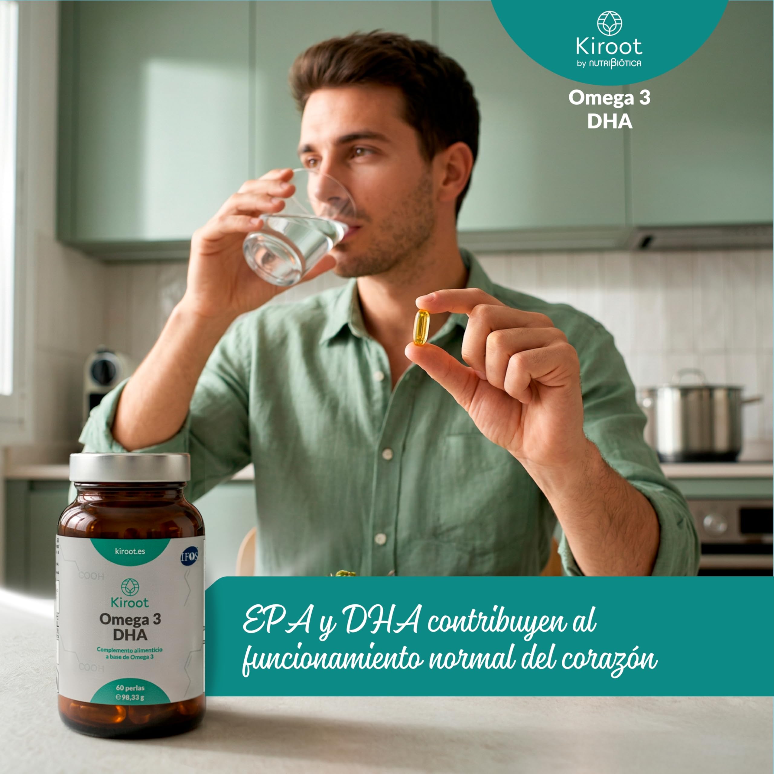 Kiroot Omega 3 DHA Alta Concentración | 60 Perlas - 1 Mes | Apoyo a Corazón, Cerebro y Visión | Triglicéridos Normales | IFOS | Sin Gluten Sin Lactosa