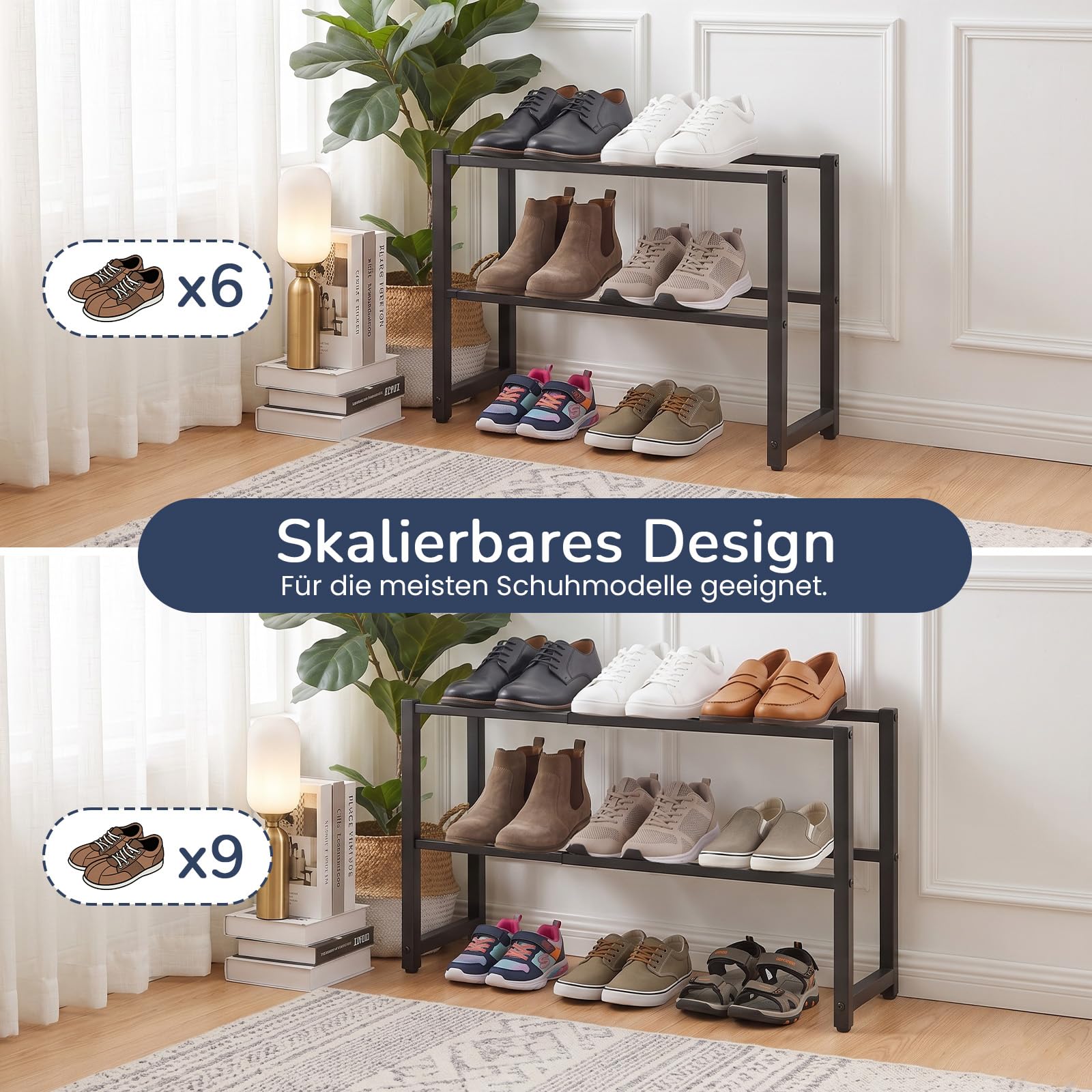 Zapatero de 2 Niveles, Organizador de Almacenamiento de Zapatos de Metal, estantes Extensibles para el hogar, Estante de Almacenamiento de Zapatos para Armario, Dormitorio, Entrada, 70 x 20 x 37 cm
