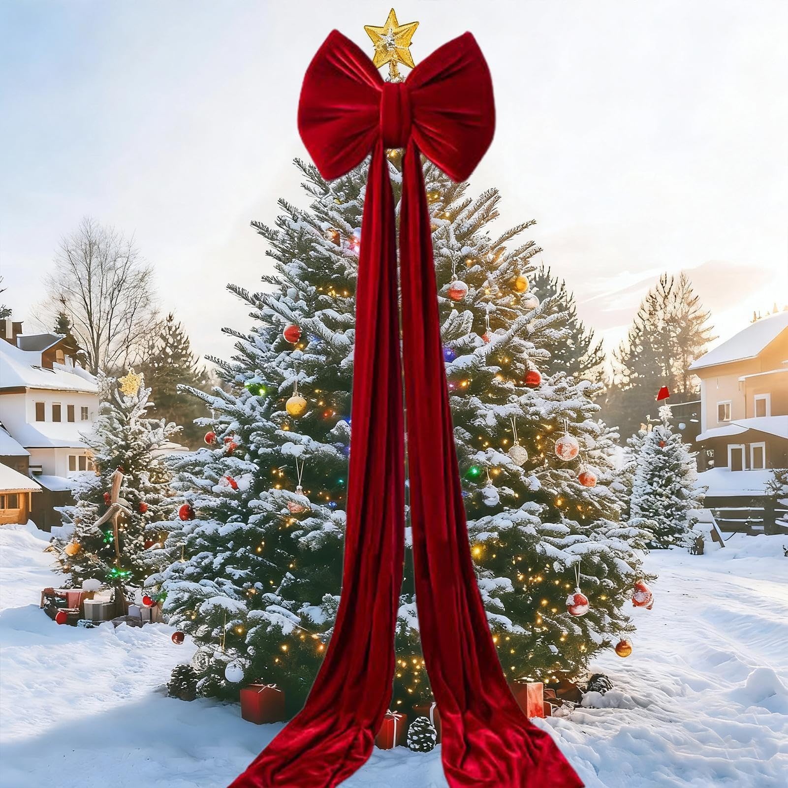 Extra große Weihnachtsbaumspitze aus Samt, Schleife, 80/110/160/180/200 cm, riesige rote Schleifen, Baumspitze, Weihnachtsdekoration für Zuhause, Hochzeit, Party-Dekoration