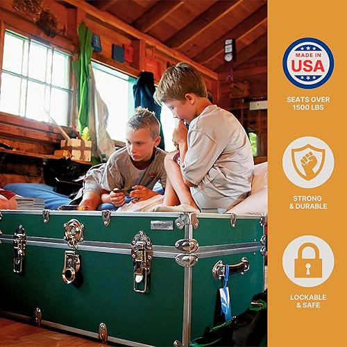 Miniatura 15 de Rhino Trunk & Case Baúl grande de vinilo en relieve de cuero, reposapiés de campamento de verano, baúl de almacenamiento para dormitorio