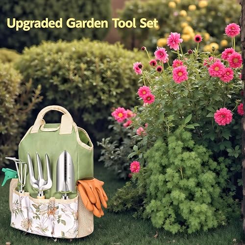Miniatura 5 de Juego de herramientas de jardinería de 10 piezas, juego de herramientas de jardín de acero inoxidable resistente, herramientas de mano con bolsa