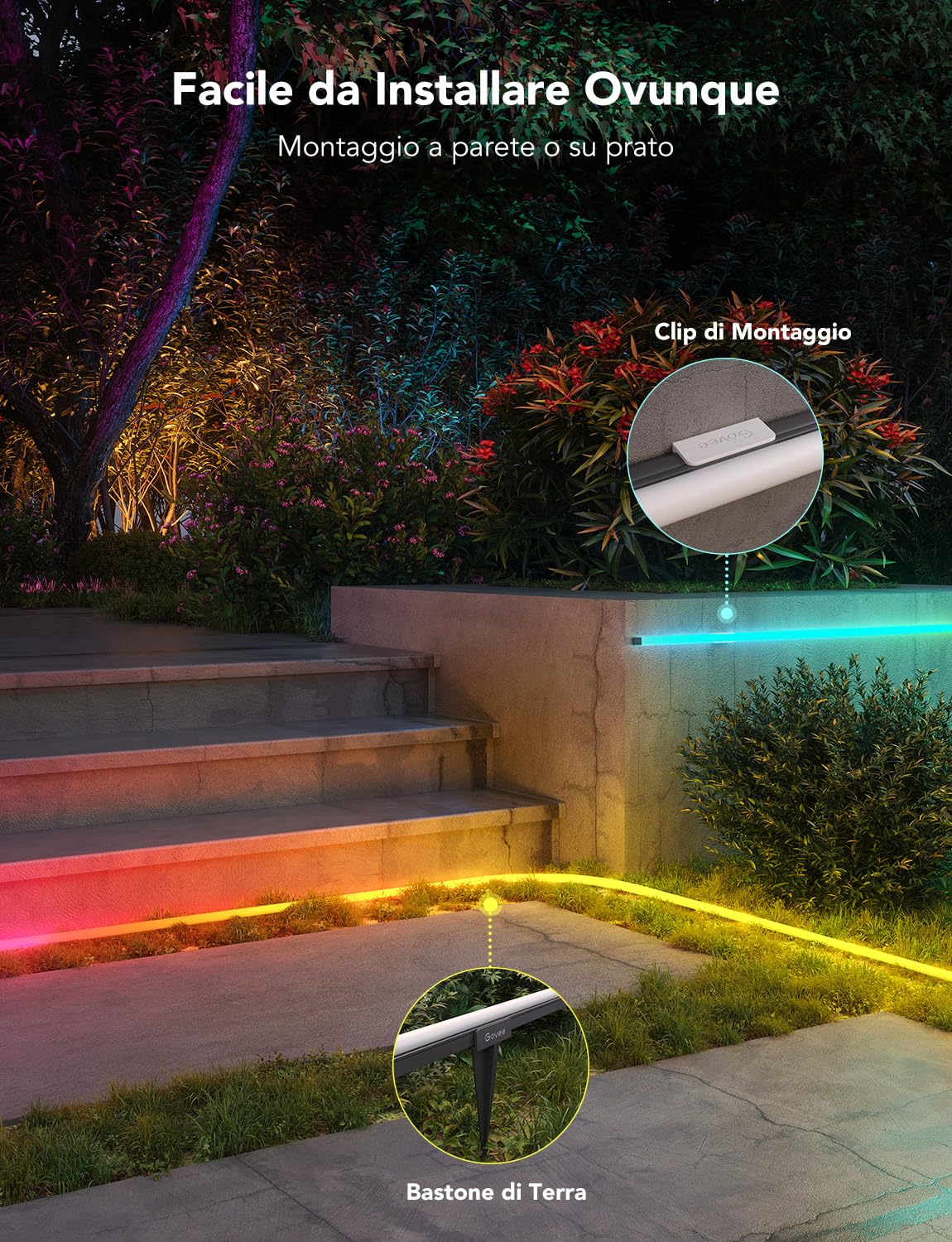 Govee Striscia Luminosa LED Neon da Esterno 10M, Controllo APP&WiFi, IP67 | 16M Colori DIY, 64+ Modalità Scena, Sync Musica, Alexa&Google Assistant, Install. Facile, Giardino/Cortile/Muri/Sentiero