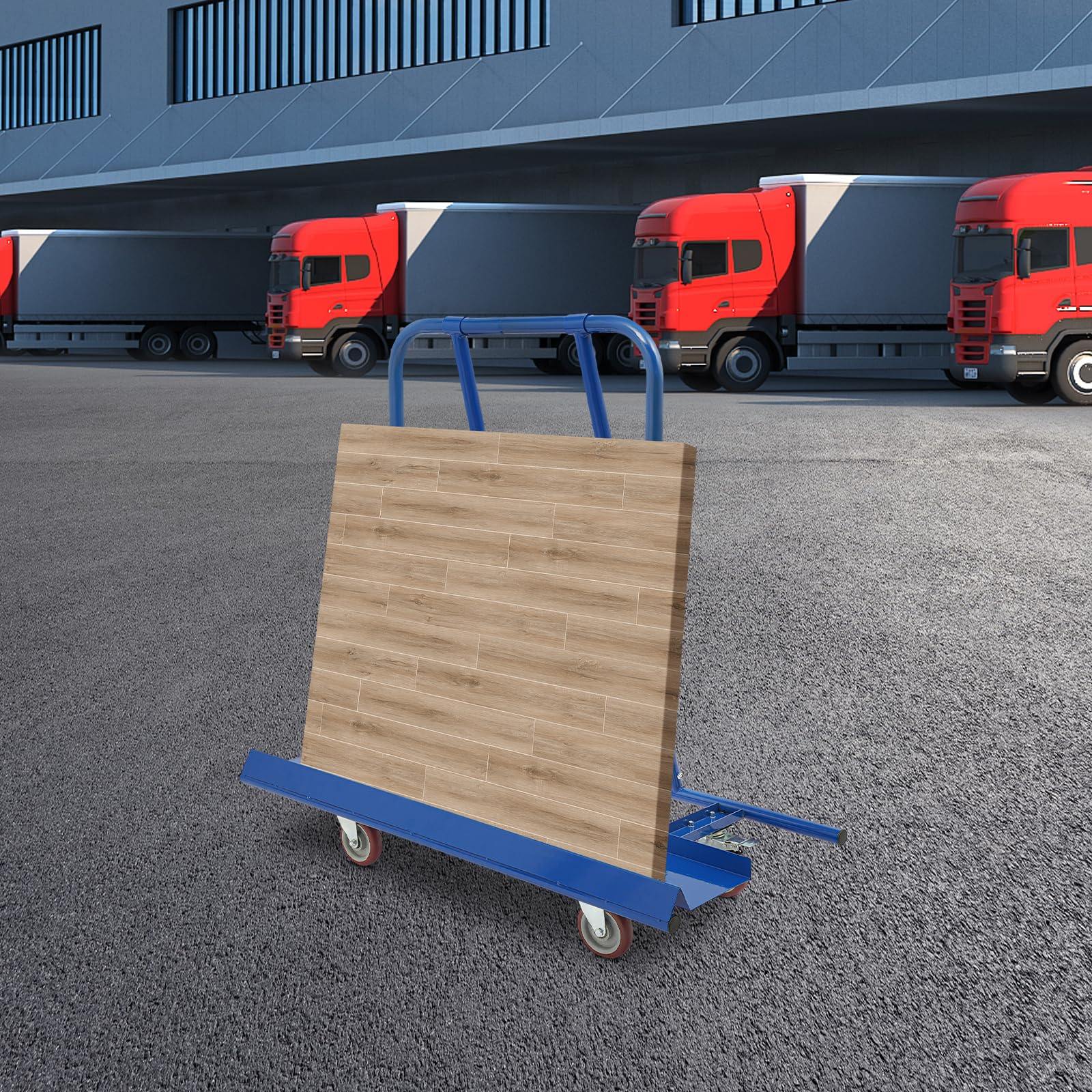 Plattformwagen 800kg Blauer Bauplattenwagen mit Panel 4 Rollen und breitem Griff für Gipskarton Spanplatten Transport (Blau)