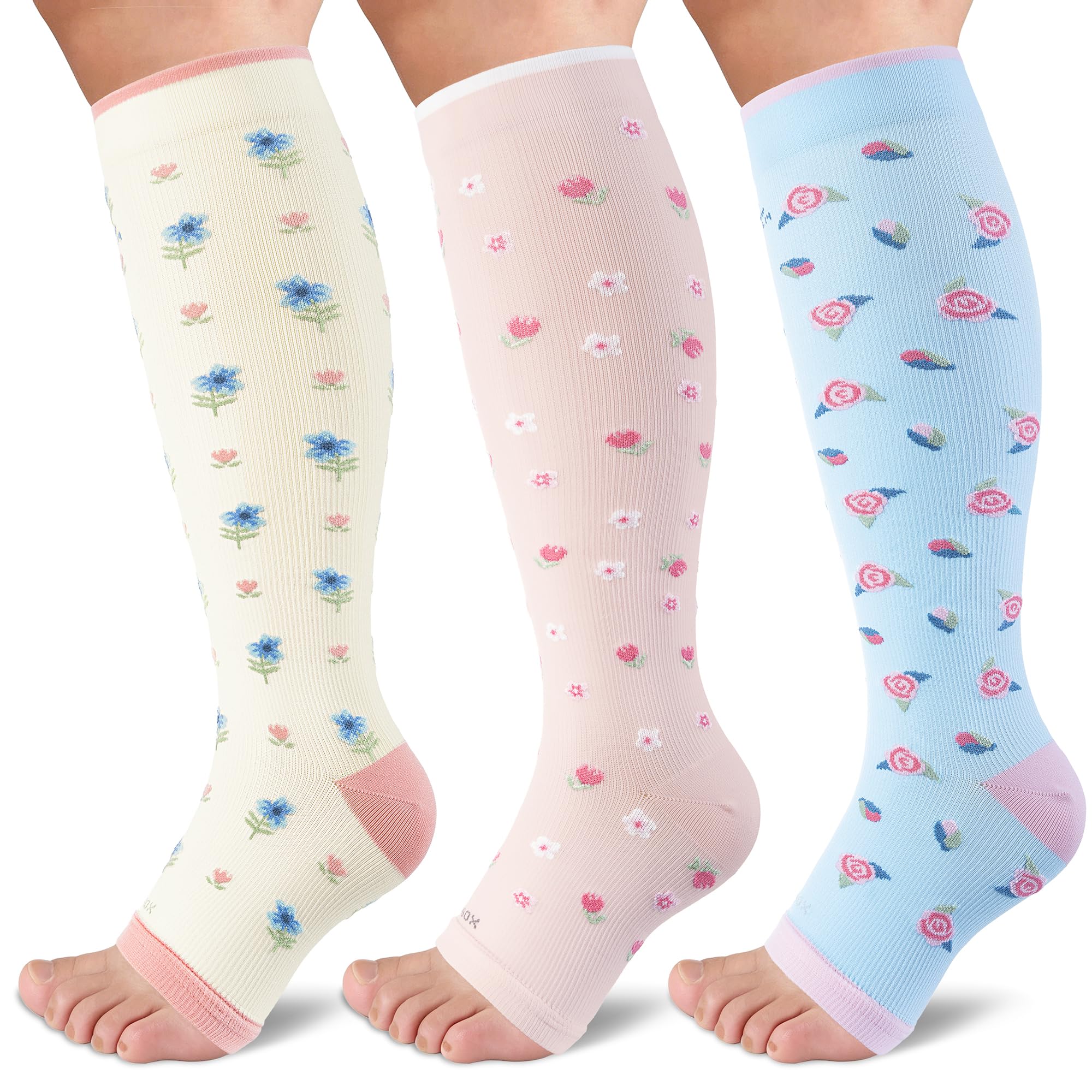 LEVSOX Open Toe Compression Socks for Women &amp; Men 20-30mmHg Toeless Sock Knee High Support Stockings for Circulation Nurses Pregnant Travel