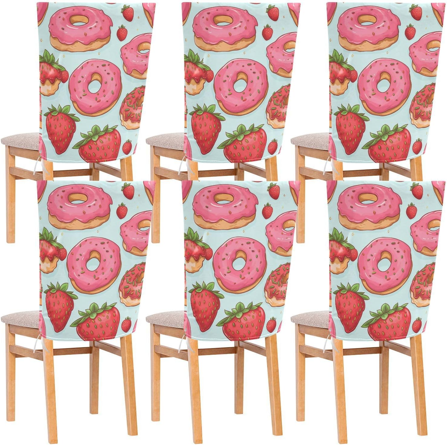 ALAZA Strawberries and Donuts Chair Back Cover Set of 6, Washable Reusable Removable Chair Slipcovers Decorative Chair Cover for Home Kitchen Wedding Party