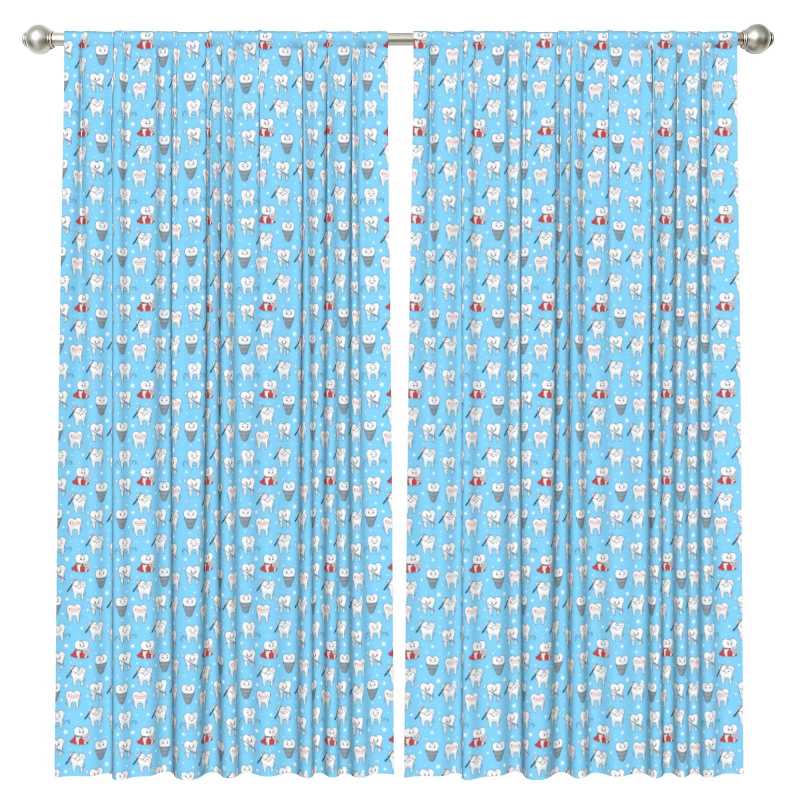 InOmak Dental Funny Teeth Cartoon Pattern, 2 Panels Window Curtains 52 x 84 Inch Blackout Curtains for Living Room Bedroom