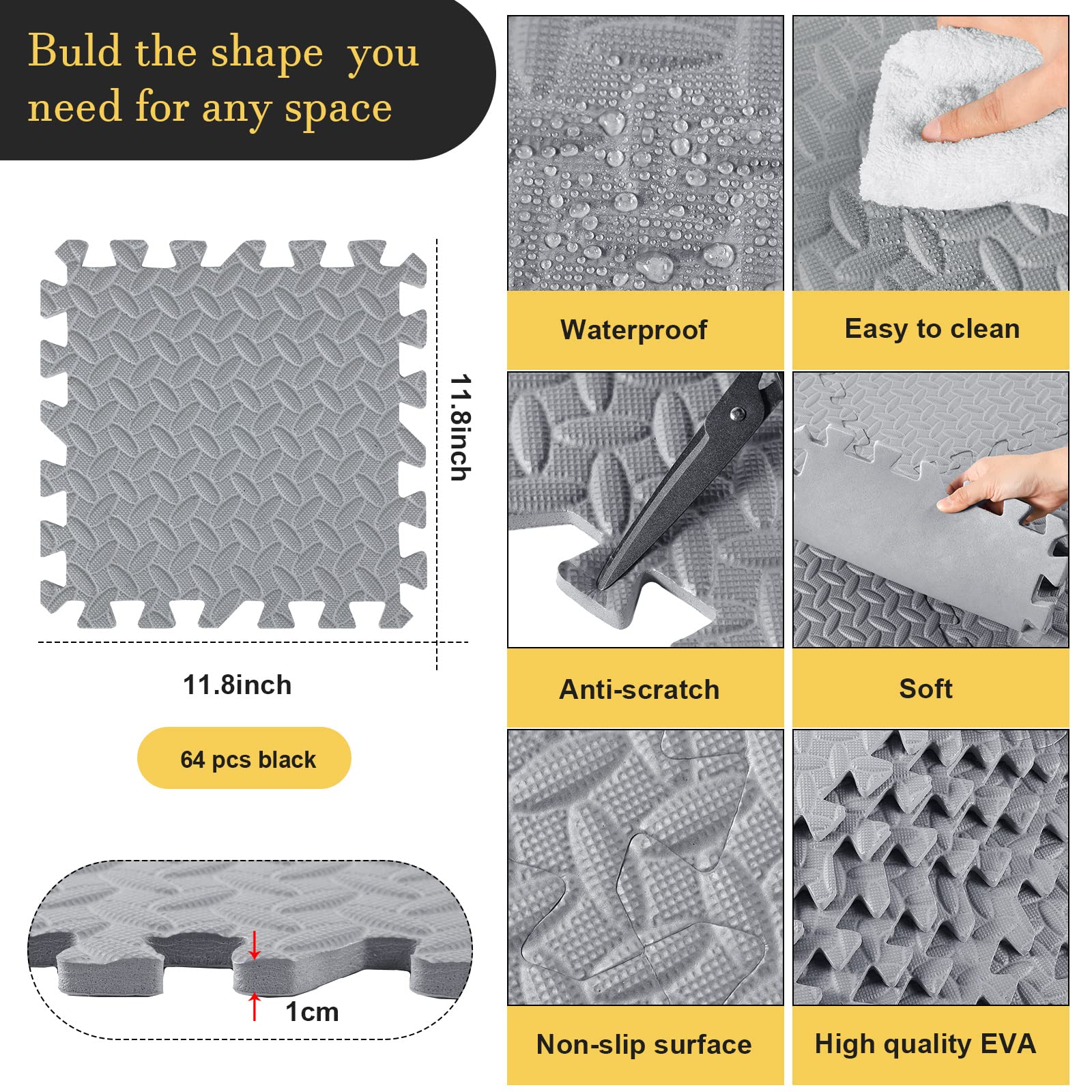 Shihanee 64 Pcs Foam Floor Baby Tiles Foam Floor Mats Play Mats Bulk