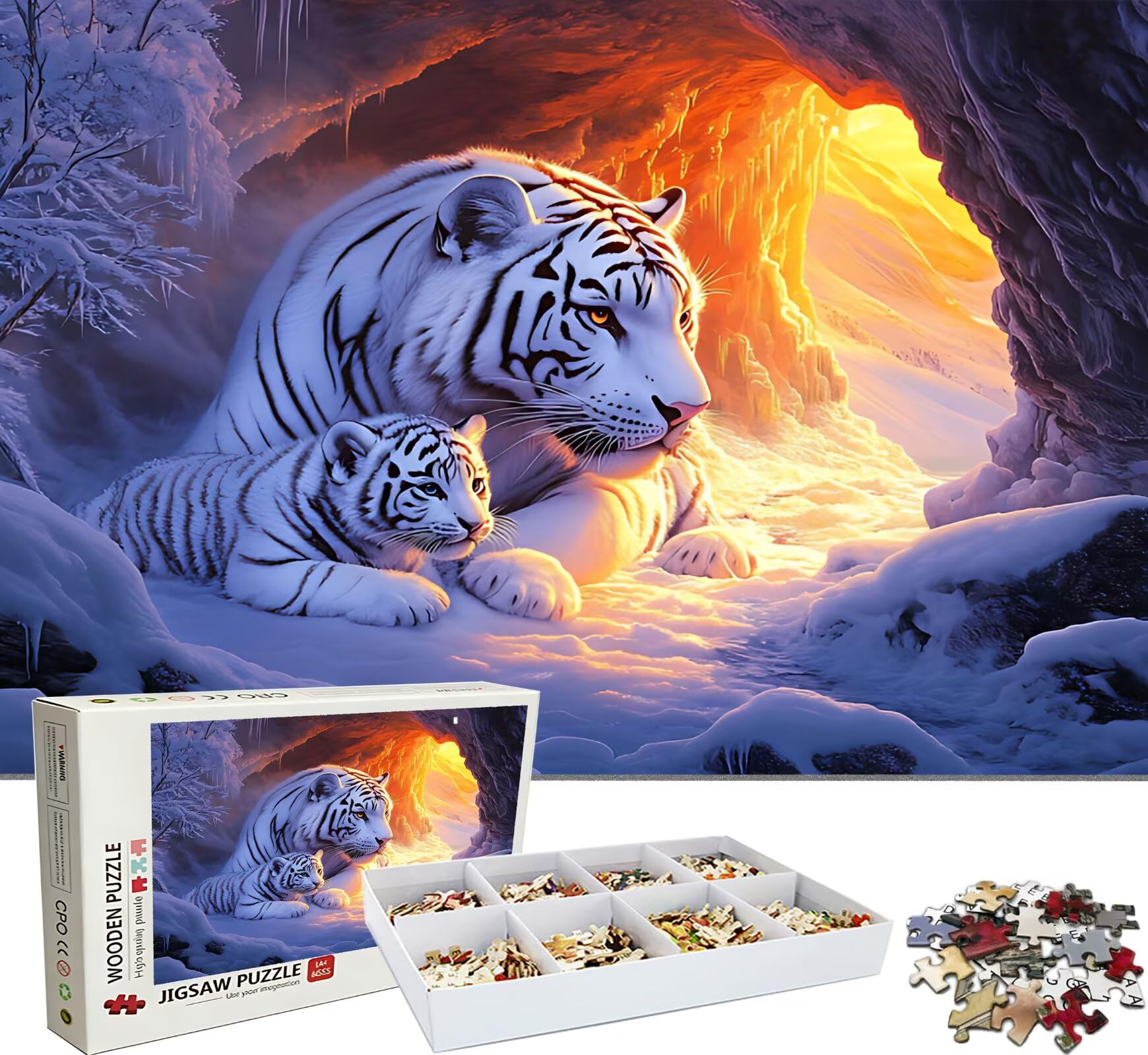 Puzzle 1500 elementów, niemożliwe puzzle dorośli 87 x 57 cm, druk w wysokiej rozdzielczości, gry edukacyjne i kreatywne, antystresowe drewniane puzzle dla całej rodziny, dekoracje ścienne, tygrys zima