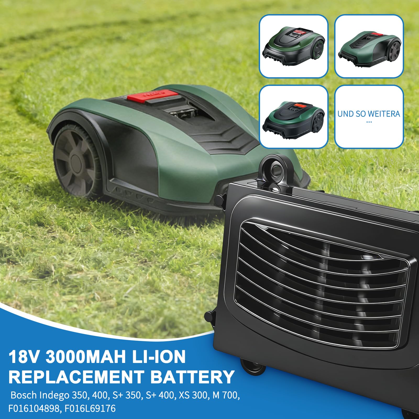 Batería 18V Compatible con Bosch Batería Indego 350, Indego 400, Indego M 700, Indego S+ 350 e Indego S+ 400. Referencias: Bosch F016104898, F016L69176