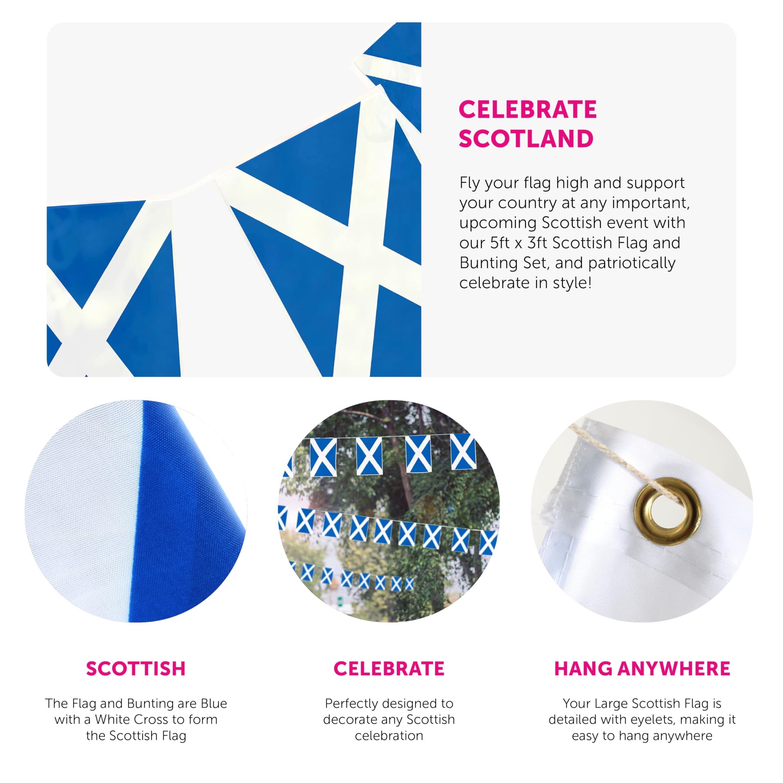 St Andrews Scottish Decorations &ndash; Bandiera Scozzese 1,5 X 0,9 M 10 M Bandierine Scozzesi &ndash; Set Di Decorazioni Per Feste Di St Andrews Day Scozia