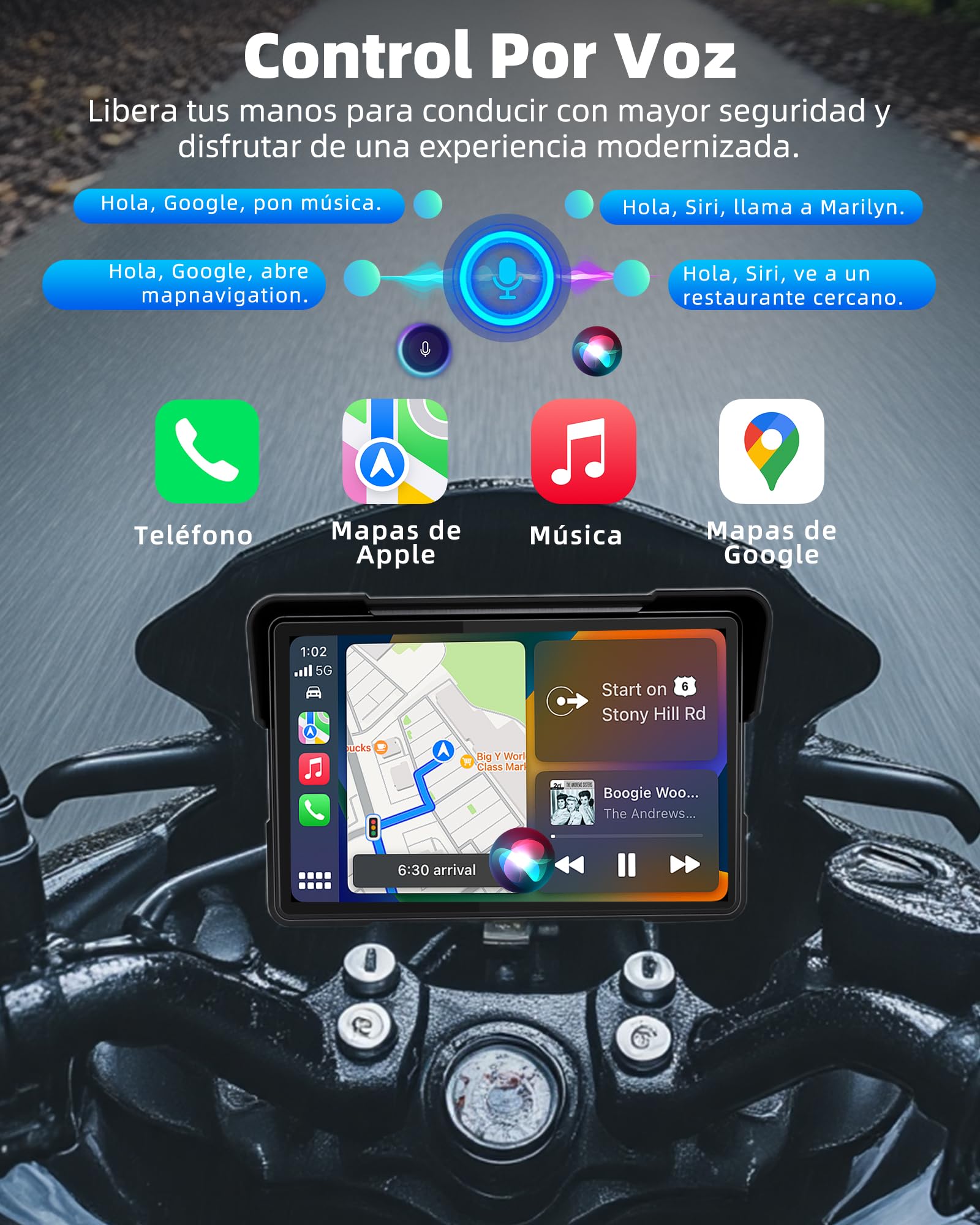 Jansite 7 Pulgadas Carplay Moto Android Auto GPS Moto Navegador con Doble Bluetooth Impermeable IP67 Tarjeta Carplay para Moto Siri/Google/Navi - 4