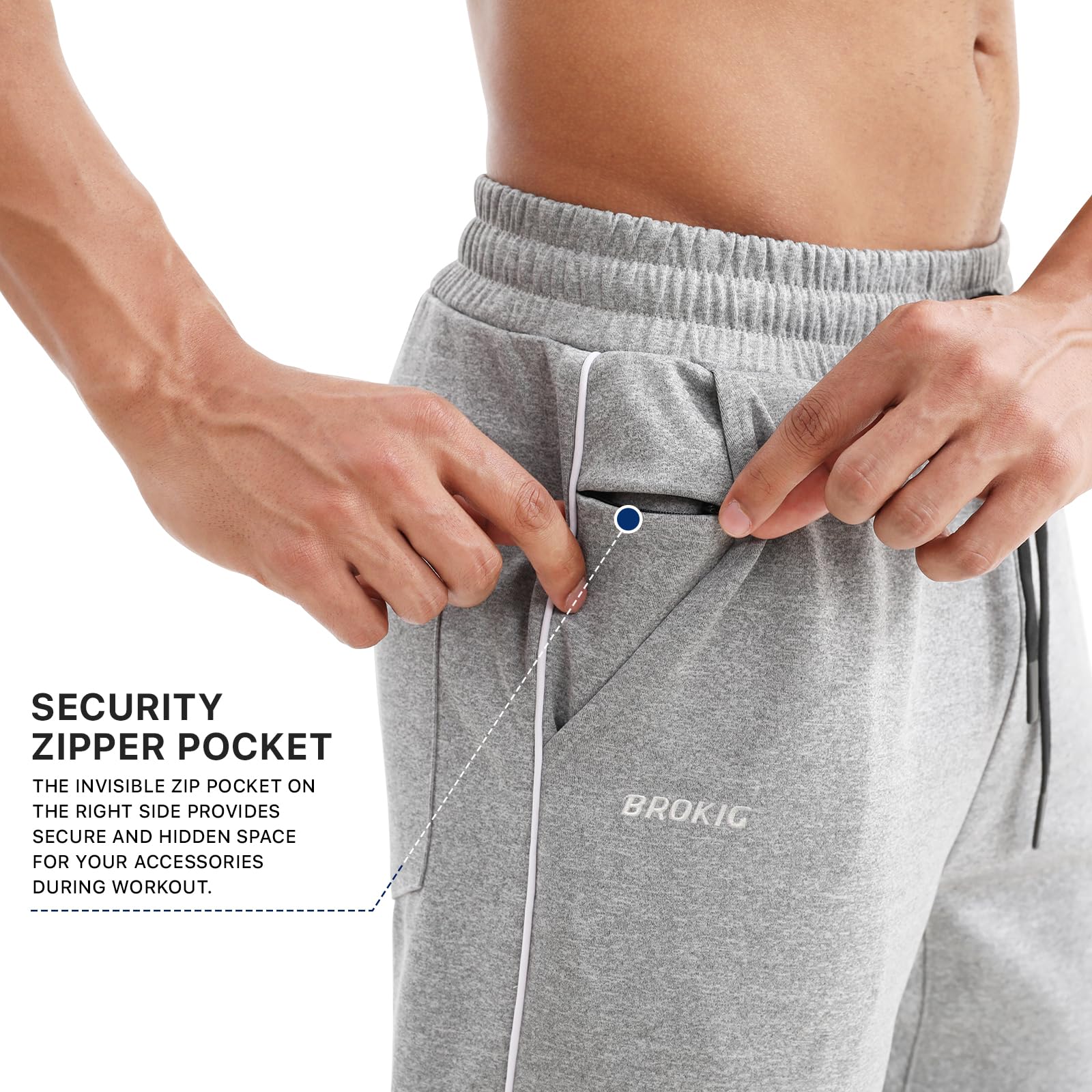 BROKIG Pantaloni sportivi da uomo, linea dritta, casual, da palestra, corsa, yoga, pantaloni sportivi da uomo, con tasca con cerniera