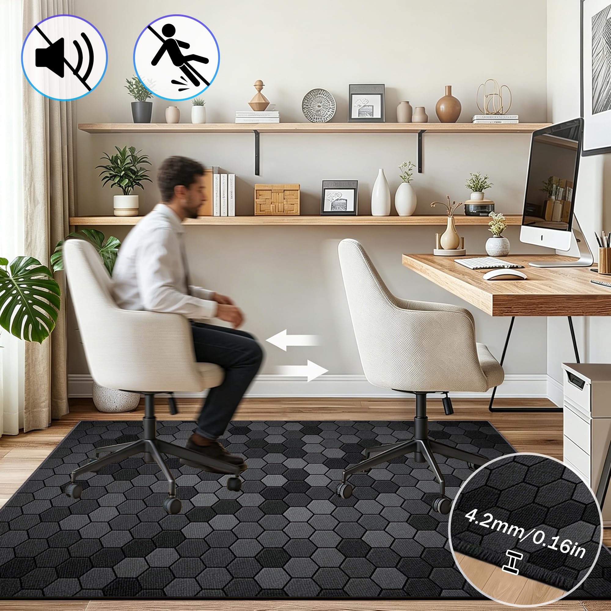 Tappeto Sedia Gaming, Tappeto Sedia Ufficio, Tappeto Salvapavimento Antiscivolo, Tappeto per Sedia con Ruote, Tappetino per Sedia da Scrivania, Tappetino Protettivo per Pavimenti Duri 200 x 230 cm