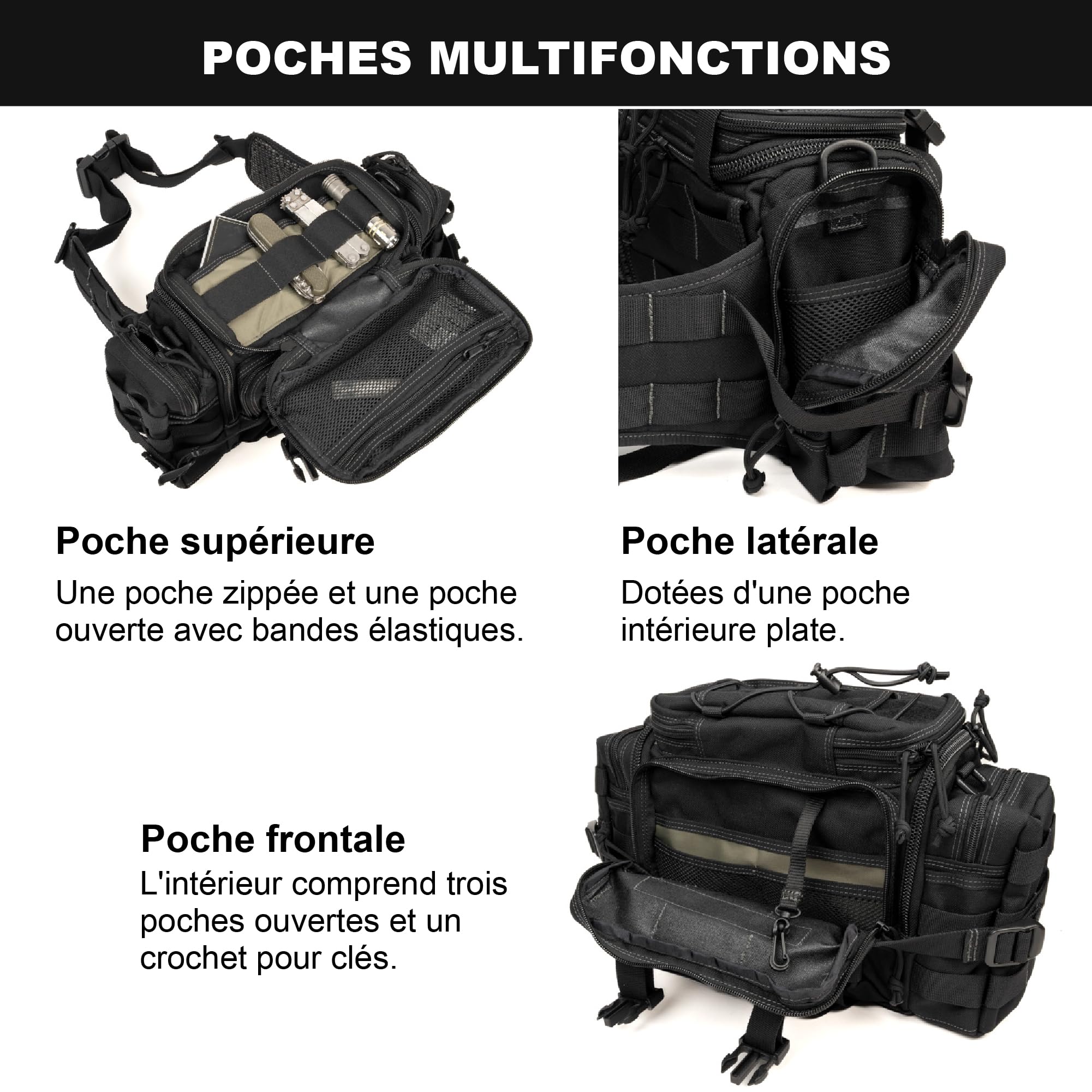Magforce Sac Banane Tactique Sorcerer Waist Pack léger pour Voyage randonnée Nylon indéchirable Grande capacité Multi-Compartiments bandoulière zippée Kaki 1050D