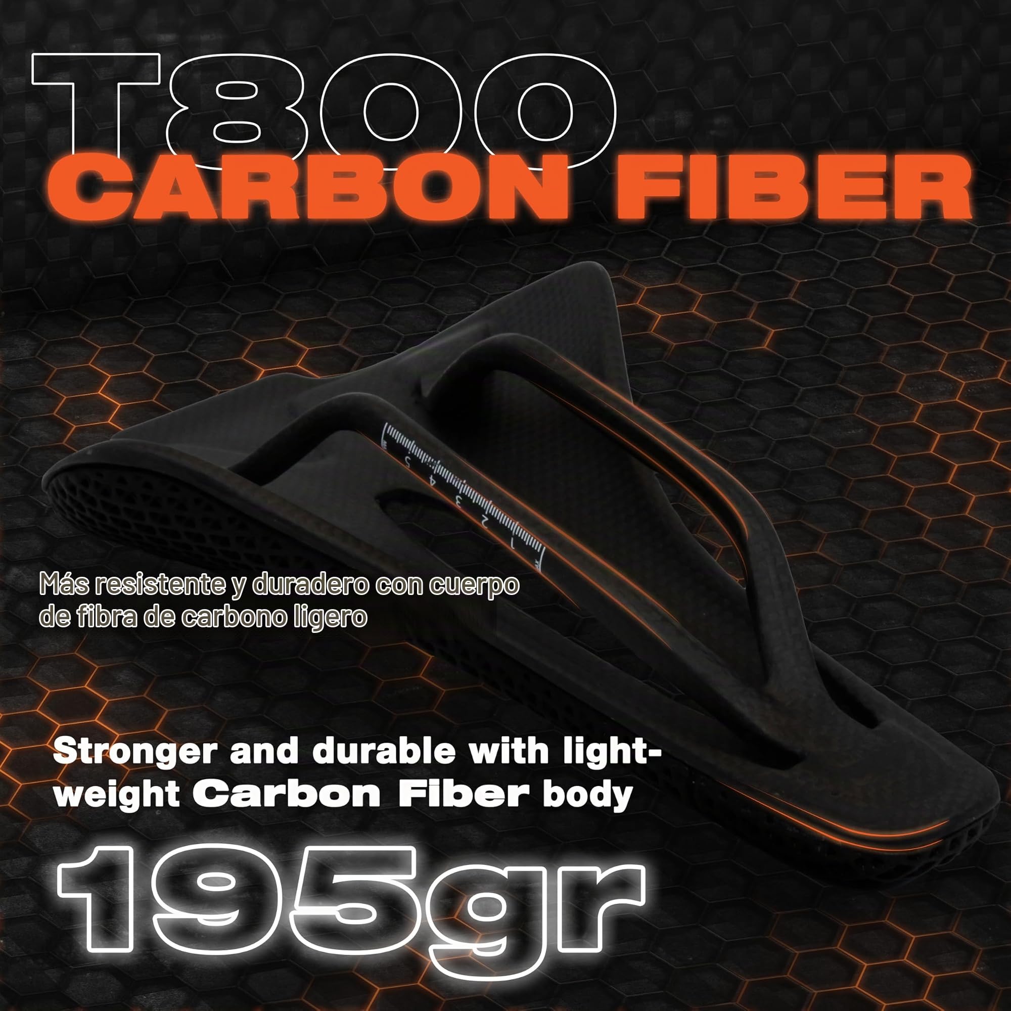 IMPALAPRO Sillín de Carbono Impreso en 3D Ultraligero 195g Firmeza Media | Sillín 3D Carbono T800 Compacto 250x140mm - Sillín bicicleta 3D con Hueco Ergonómico Transpirable — Raíles Ovalados 7x9mm