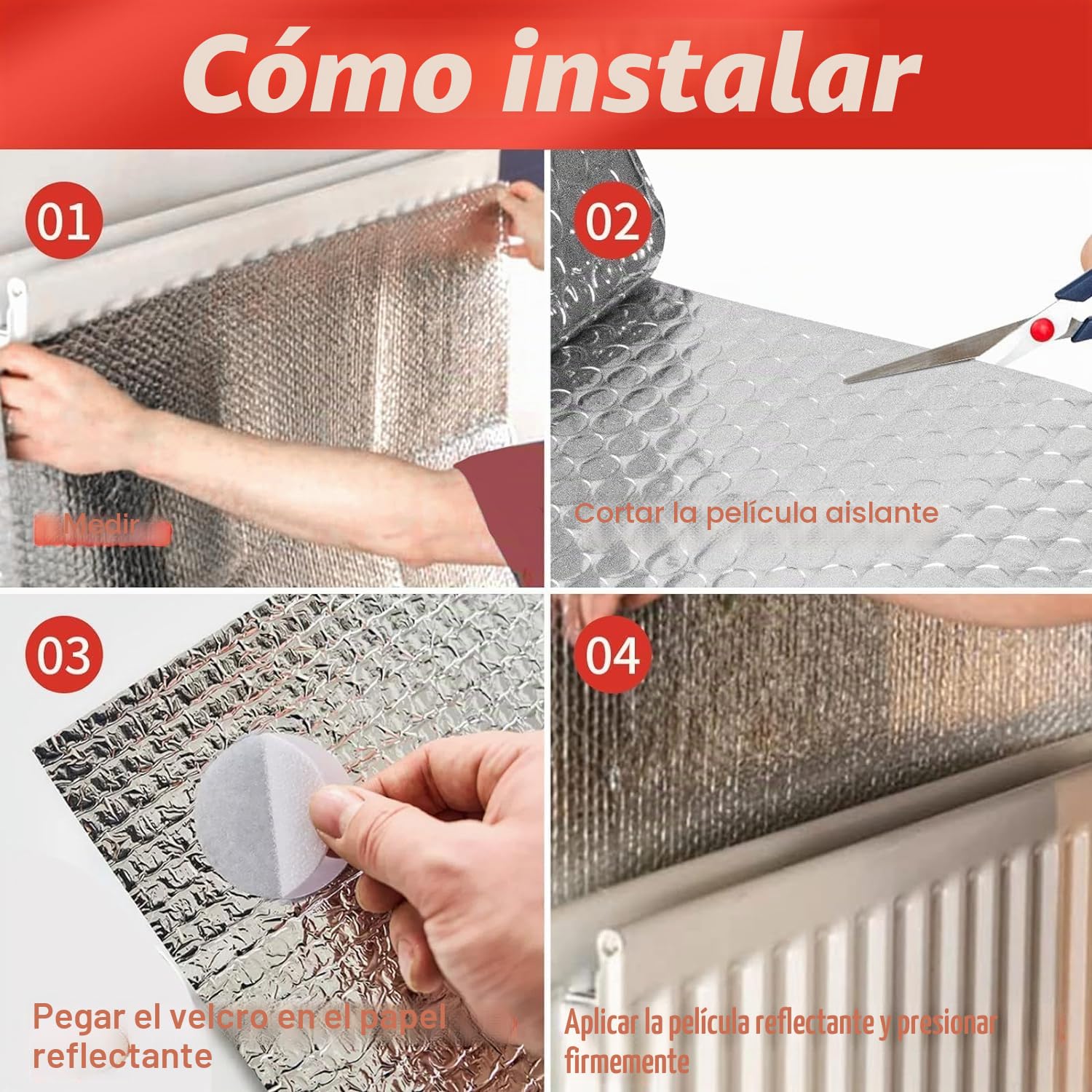 KAHEIGN Lámina de Aislamiento del Radiador, 5m x 60cm Reflector de Lámina de Aislamiento de Burbujas 4mm Espesor Reflector de Radiador Envolvente Reflectante de Calor con 12 Almohadillas Adhesivas