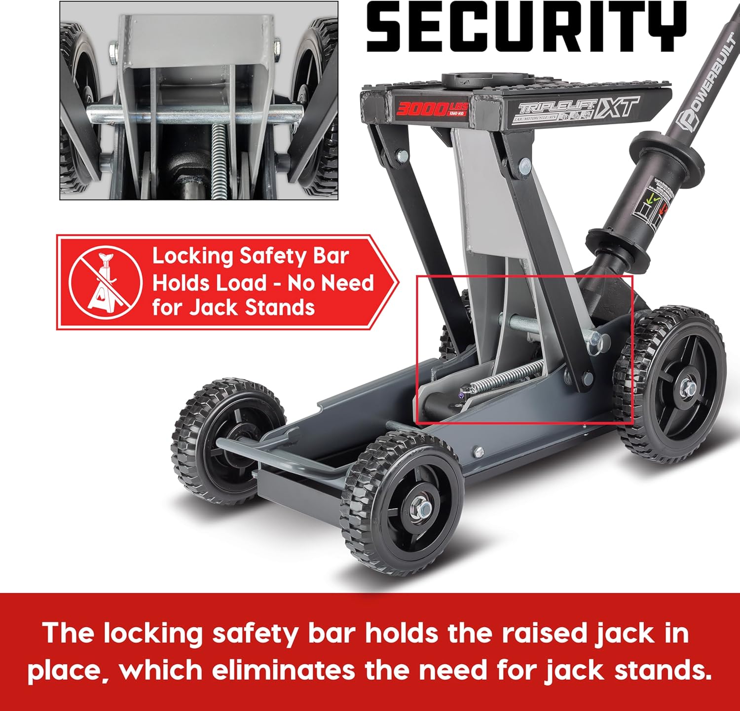Powerbuilt Big Wheel Triple Lift Garage Jack, 3000 Pound Off Road Lift, Truck, Car, Motorcycle 1.5 Ton Capacity, 620613ECE