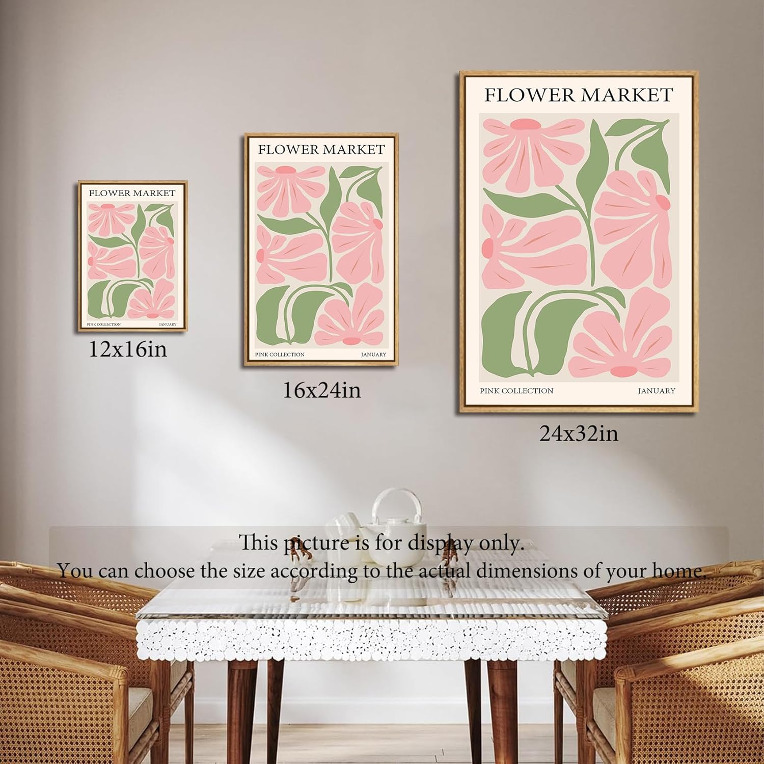Gufro Pink Flower Market Framed Canvas Wall Art,Pink Abstract Aesthetic Pictures Paintings Wall Decor for Girls Bedroom Dorm Apartment Living Room 12x16in