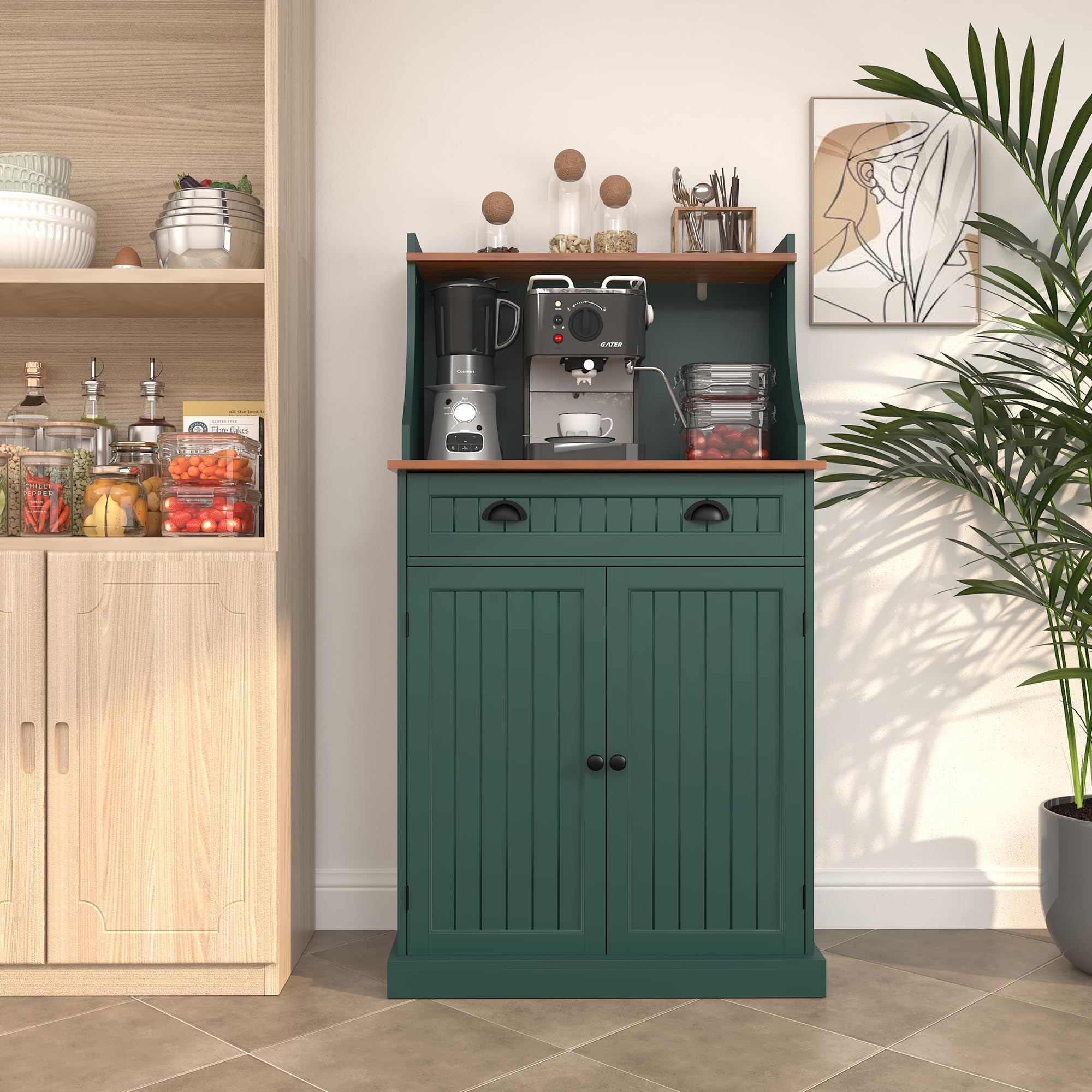 HOLTICO Armadio Multiuso per Cucina con Spazio Microonde, Mobile Salvaspazio Verde con Ripiano Regolabile, Adatto per Soggiorno, Camera da Letto, Sala da Pranzo e Garage, verde