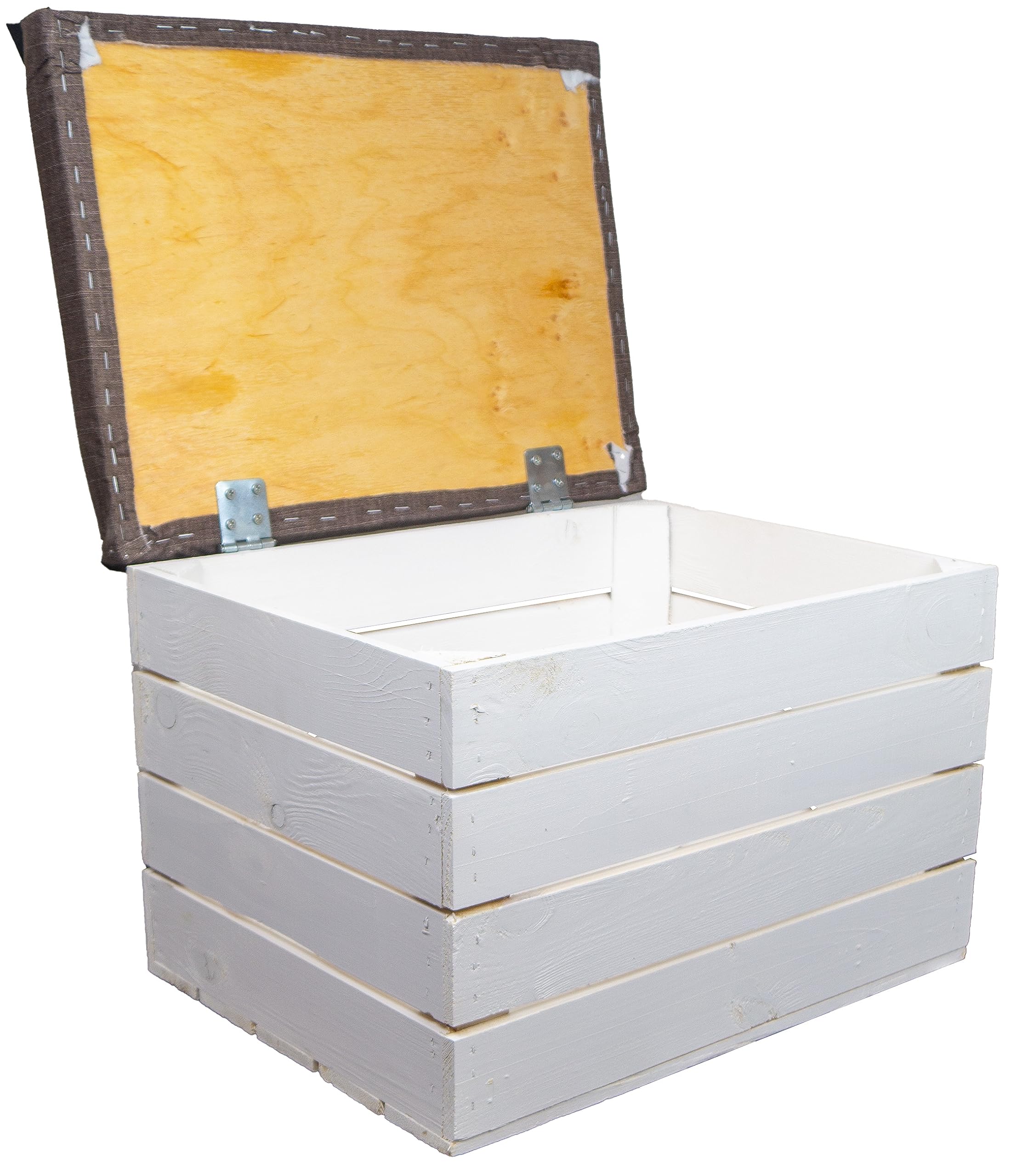 Kistenkolli Altes Land Sitztruhe Mit Stauraum, Maße 34x35x48 Cm, Faltbarer Holzsitzhocker, Obstkiste, Belastbar Bis 150 Kg, Klappbarer Deckel, Aufbewahrungsbox (Weiß)