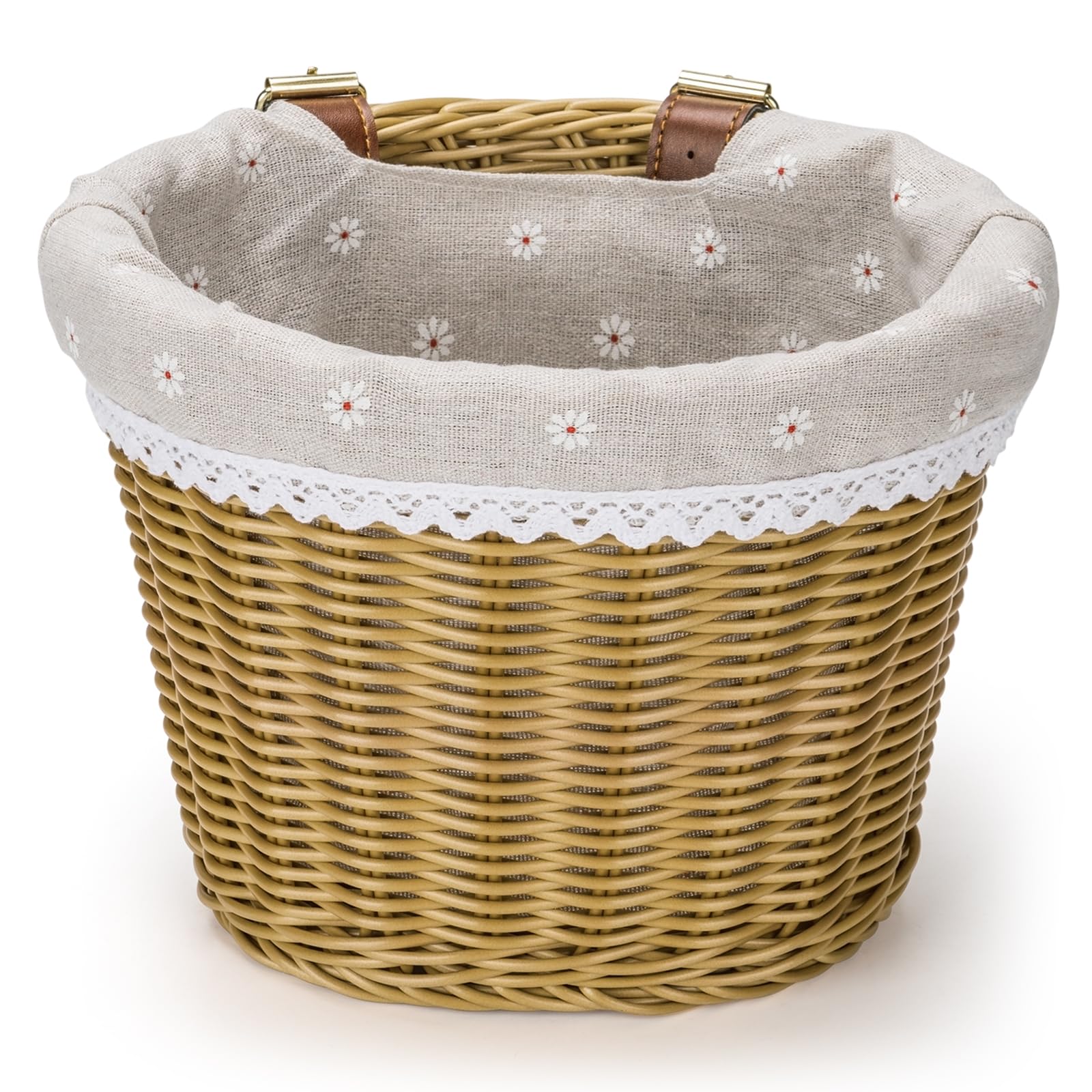CXWXC Kids Bike Basket - Front Bicycle Bike Basket for Girls - Handmade Woven Wicker Bike Baskets with Liner Detachable, Adjustable PU Straps