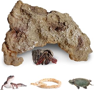 Hamiledyi Resin Reptile Rock Cave Hideout for Leopard Gecko, Bearded Dragon, Snakes - Terrarium Shelter Hide (Small)