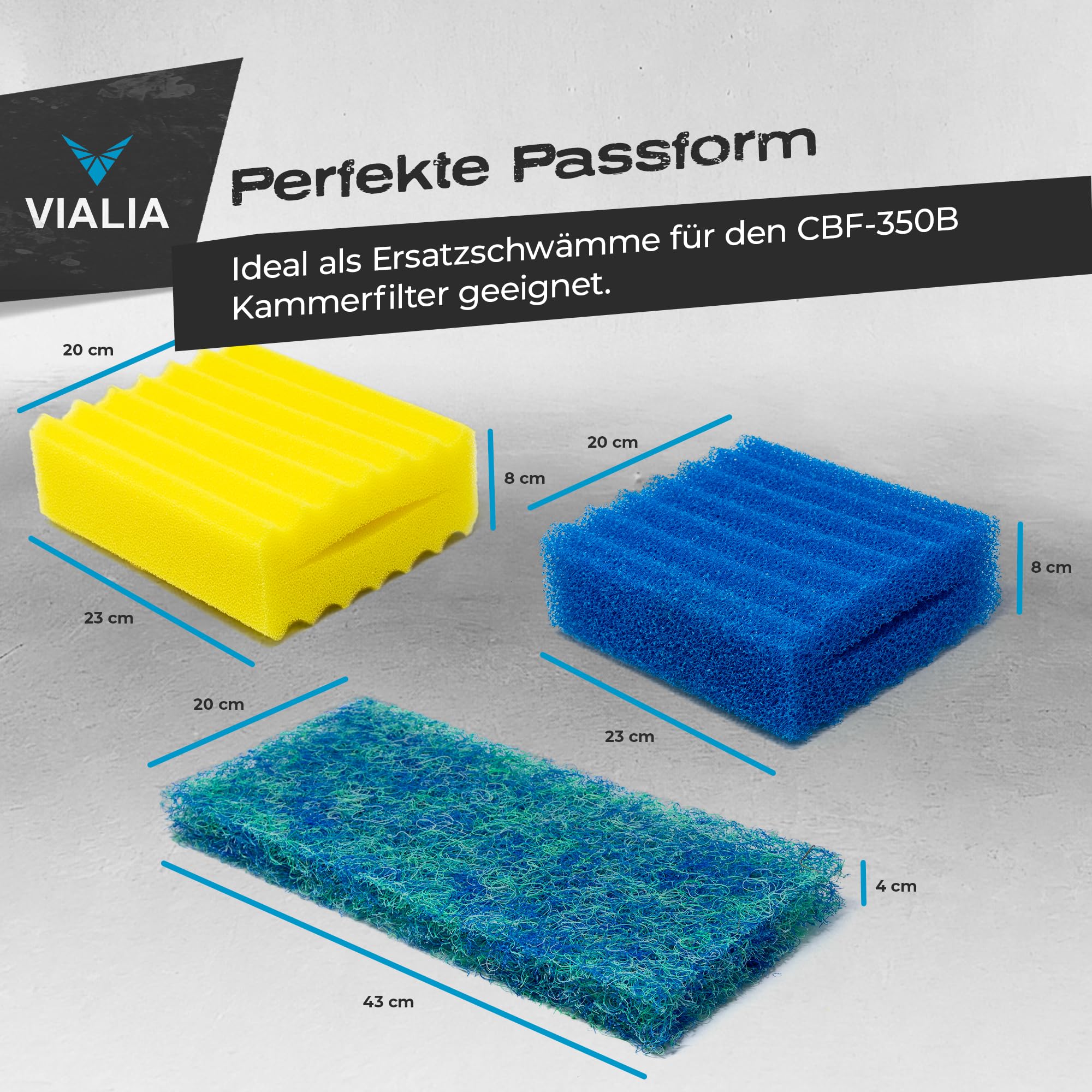 13er Set Filterschwämme Ersatzteile für Kammerfilter CBF-350B | 8 blaue und 4 gelbe Schwämme, 22,5x20x8,5 cm, 1 Japanmatte, hohe Wasserdurchlaufmenge, einfache Reinigung