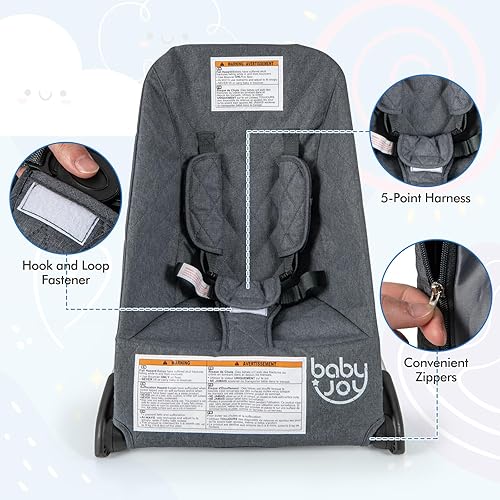 Miniatura 11 de BABY JOY Gorila para bebé, asiento plegable para bebé con arnés de seguridad de 5 puntos, funda de tela extraíble y 3 colgantes de felpa, gorila