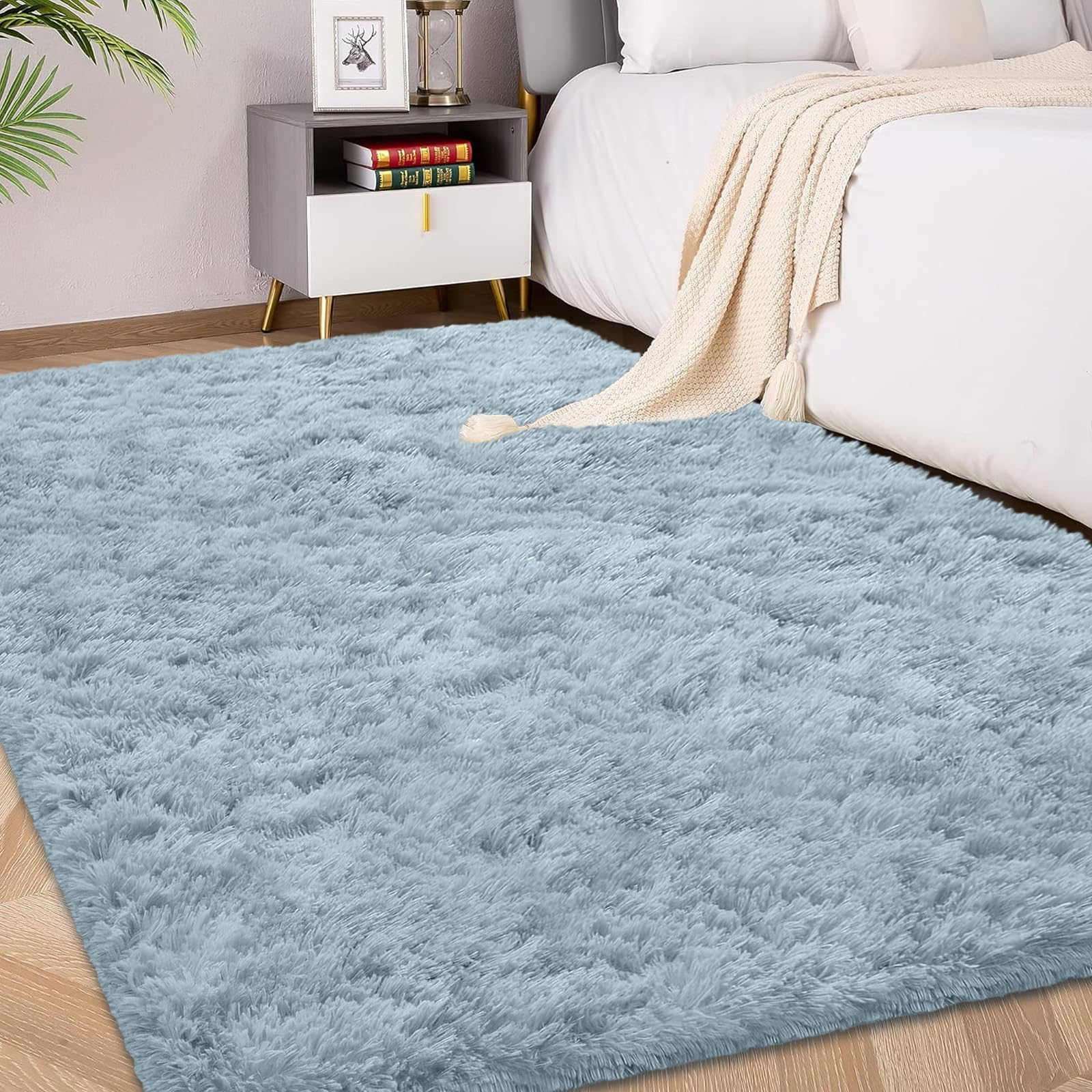 FVVRAX 120x180cm Duck Egg Blue Shaggy Rug – Soft Fluffy Area Rug for Living Room & Bedroom, Non-Slip Plush Carpet for Kids, Nursery, Dorm, Machine Washable Large Floor Mat — image 1