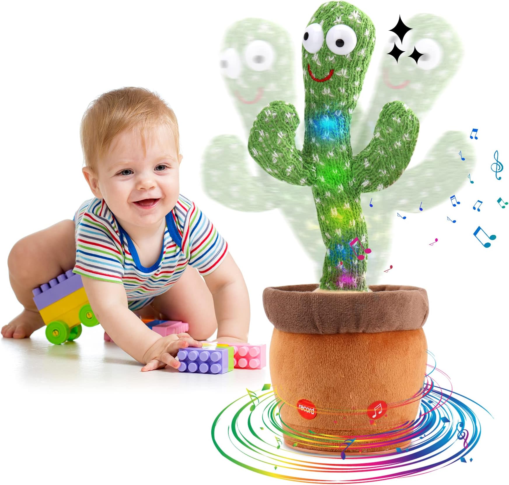 MIAODAM Dancing Cactus Talking Cactus Toy 6-12 Months Toys Wriggle Singing Cactus Repeats What You Say Baby Boy Toys, Plush Electric Speaking Cactus Baby Toys 15 Second Voice Recorder Baby Girl Toy