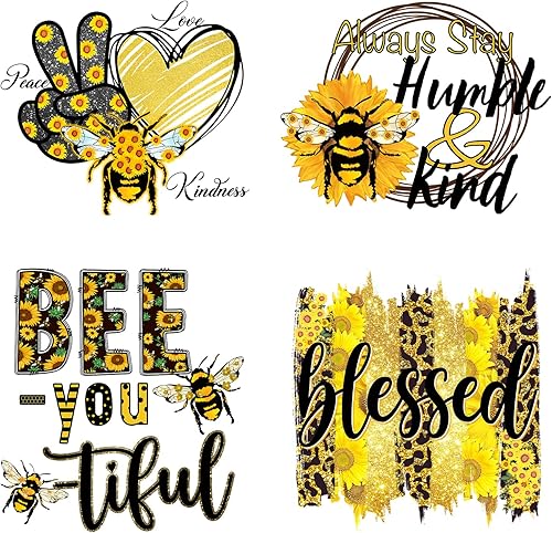 4 calcomanías de abeja Humble Kind para ropa, parches termoadhesivos de transferencia de calor para camisetas y jeans