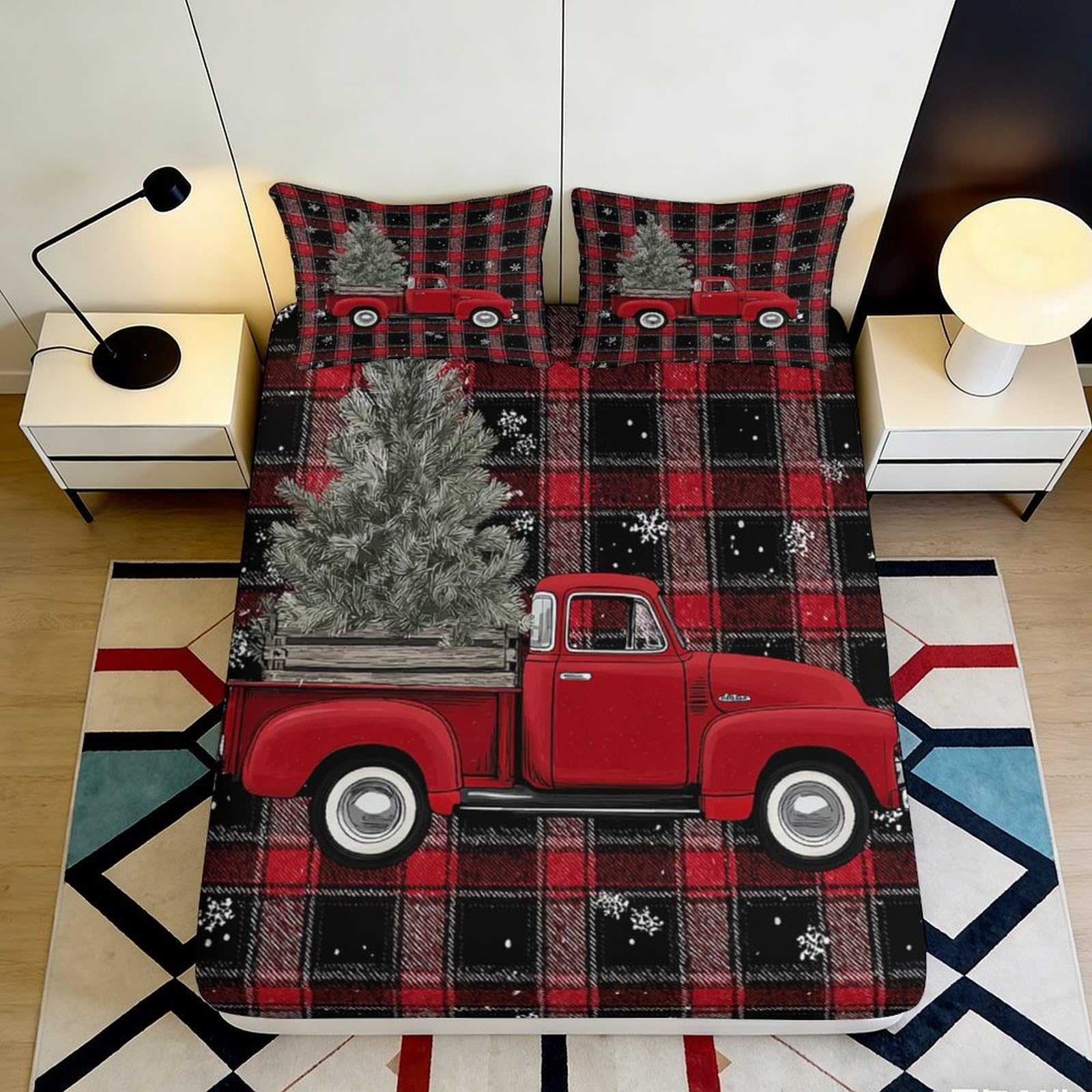 Uynsixtme Style-8 Christmas Plaid 3D Printed Fitted Sheet Microfiber Deep Pocket Non-Slip Truck Mattress Fitted Cover Elastic For Bedroom 90X200x25cm