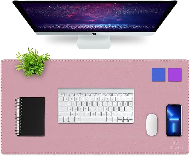 K KNODEL Desk Mat, Office Desk Pad, PU Leather Desk Blotter, Laptop Desk Mat, Waterproof Desk Writing Pad for Office and Home, Dual-Sided (40 x 80cm, Purple/Pink)