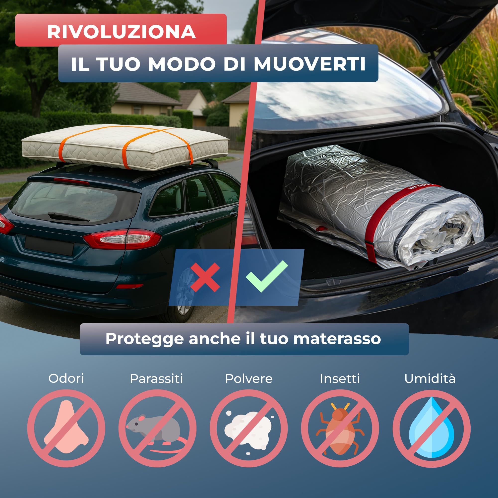 Wrappybag Sacco Sottovuoto Materasso - Custodia per Trasloco 180x200