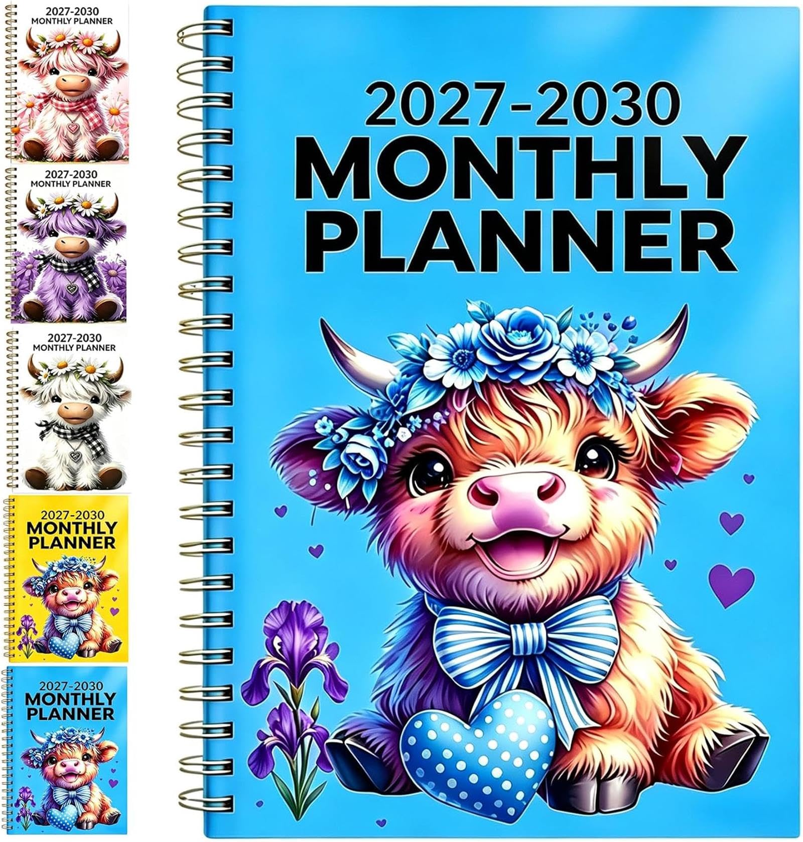 Highland Cow Calendar, 2027-2030 Monthly Planner, Spiral Bound Notebook