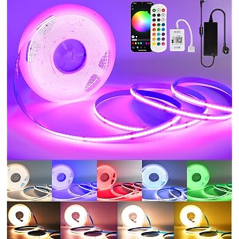 10 m COB LED Strip RGBW Warm White WiFi Smart LED Strip Music Sync Dotless Light Strip 672 LEDs/m 24 V LED Strip Compatible with Alexa/Google Home App Control Includes Power Supply [Energy Class G]