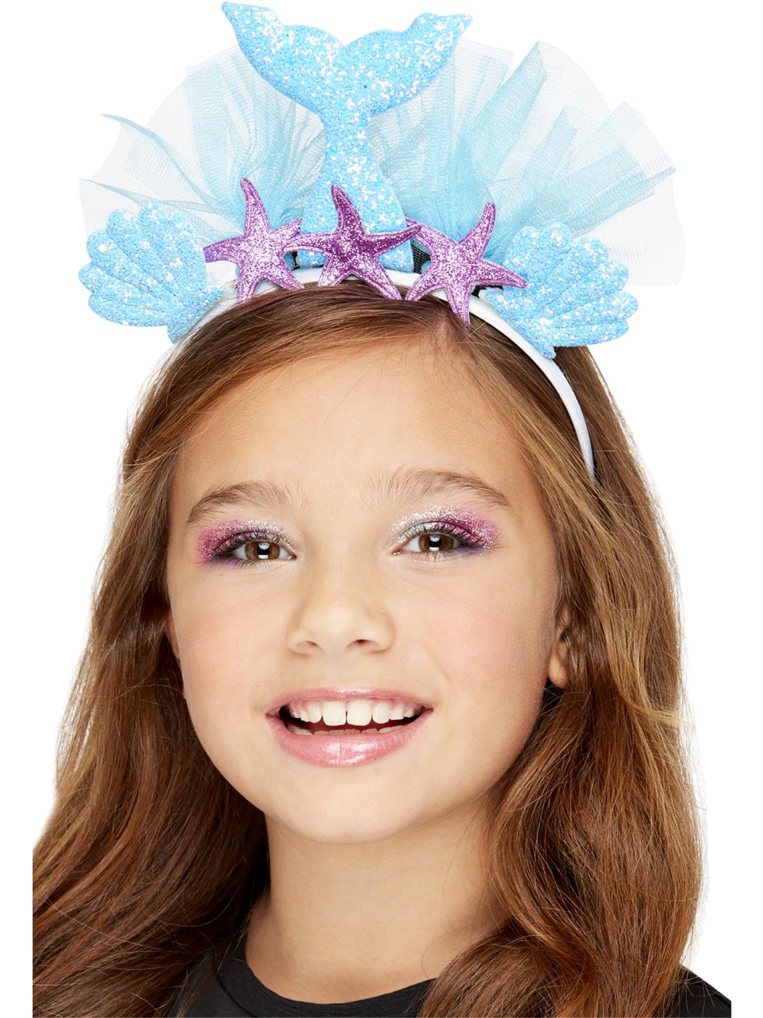 Smiffys Mermaid Headband, Blue with Shells, Girls Fancy Dress, Mermaid Dress Up Accessories