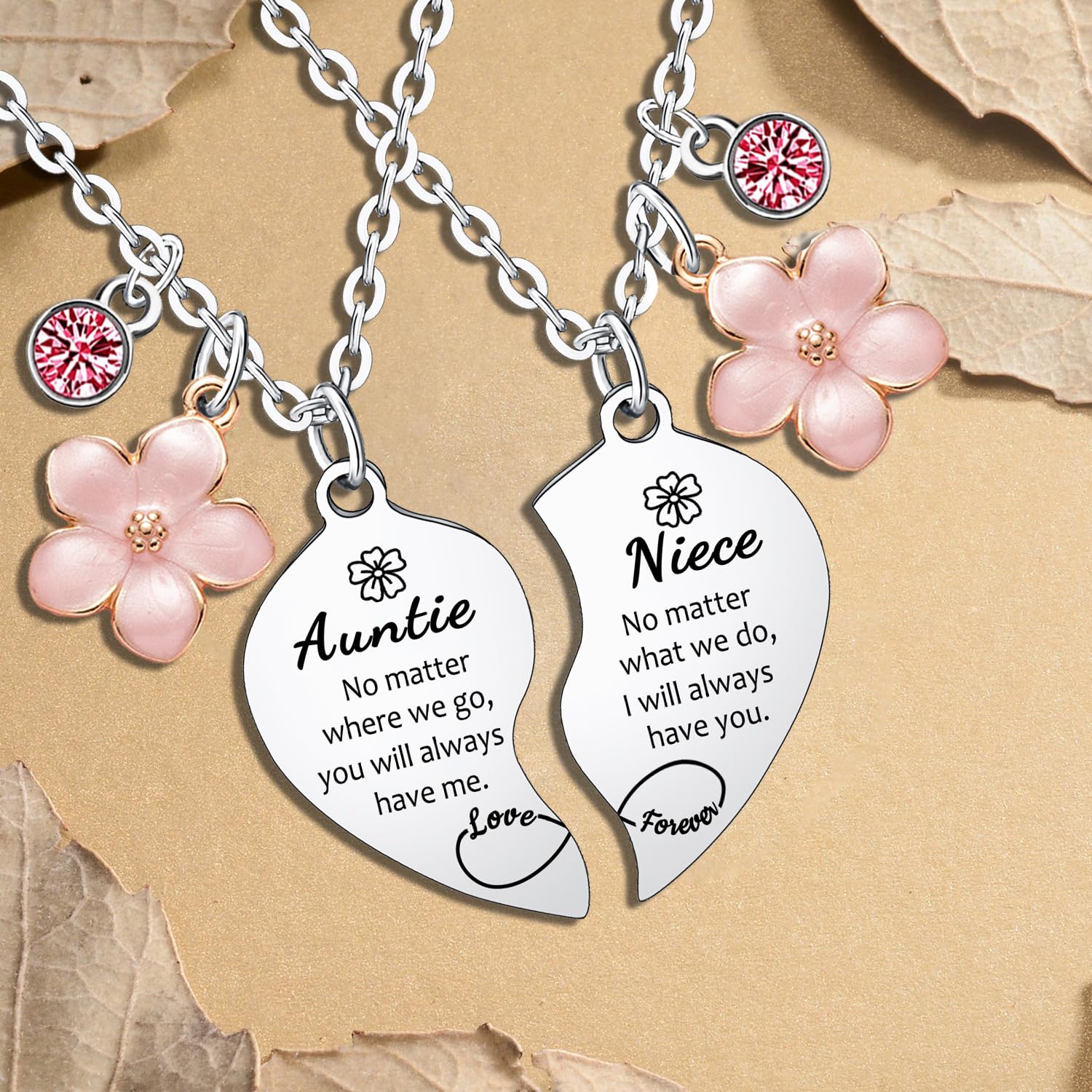 Waeceip Auntie Niece Necklaces for 2 Pcs Heart Matching Necklaces for Auntie and Niece Gifts for Aunt Christmas Birthday Present for Aunt and Nieces Necklace Jewelry Thanksgiving Gift