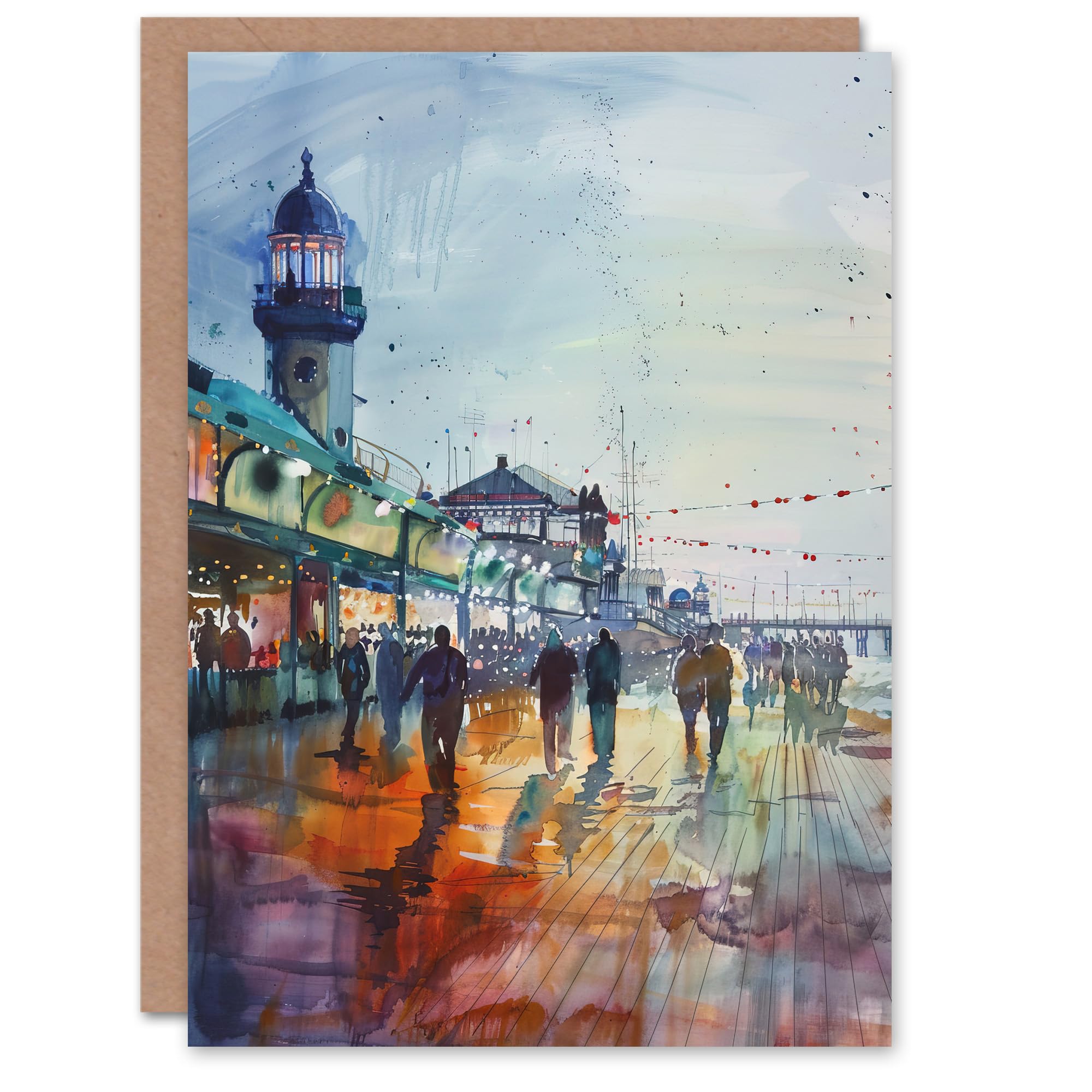 Artery8 Evening Promenade Walk Watercolour Painting Greeting Birthday Card Him Her All Blank
