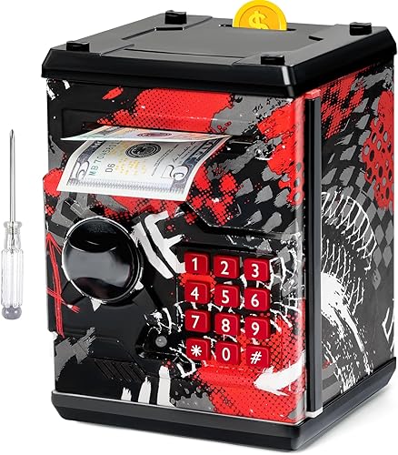 Vcertcpl - Alcancía de cajero automático para niños y niñas, mini cajero automático caja de ahorro de dinero con contraseña, tarro de dinero seguro